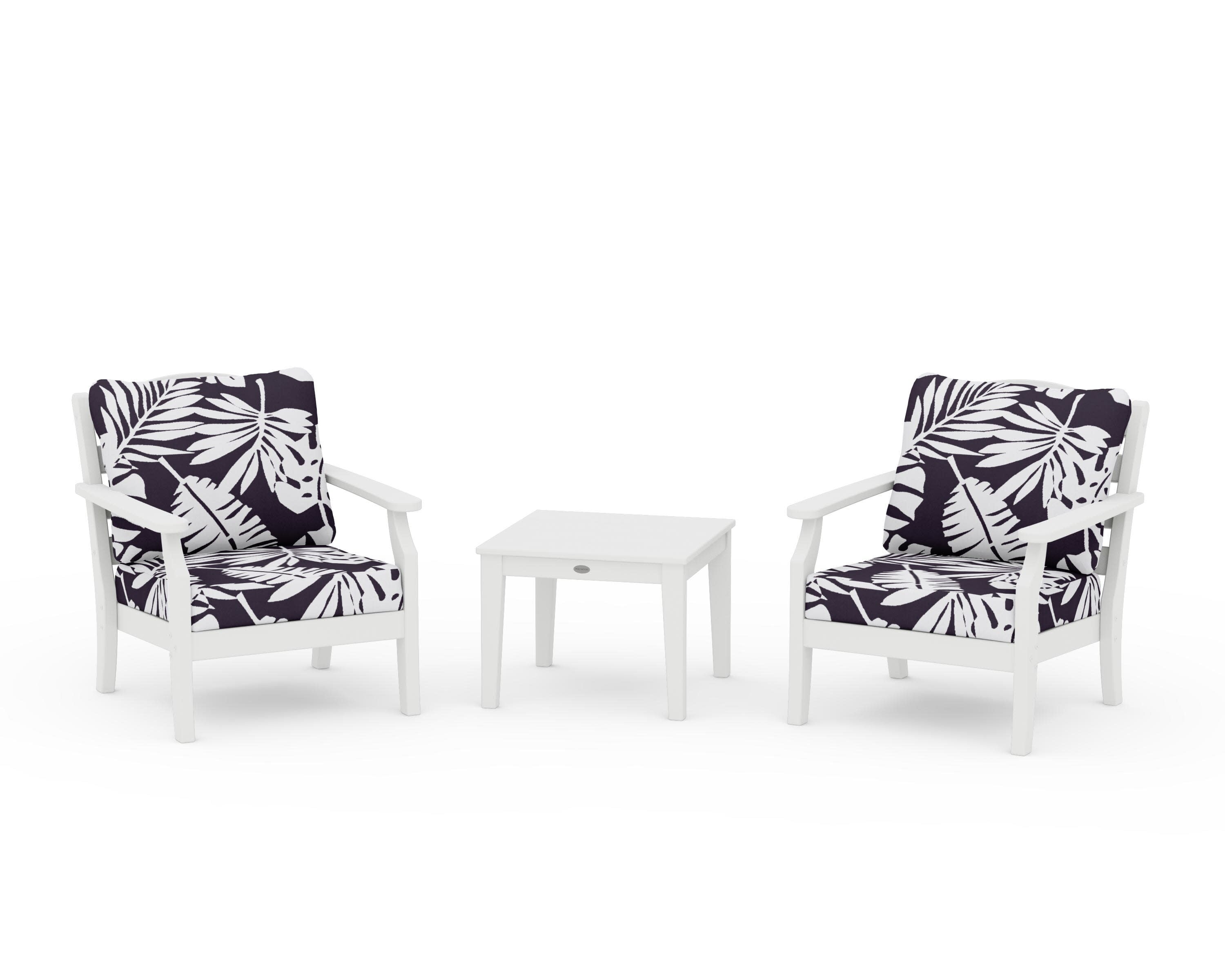 Savannah 3-Piece Deep Seating Set in White / Leaf Navy