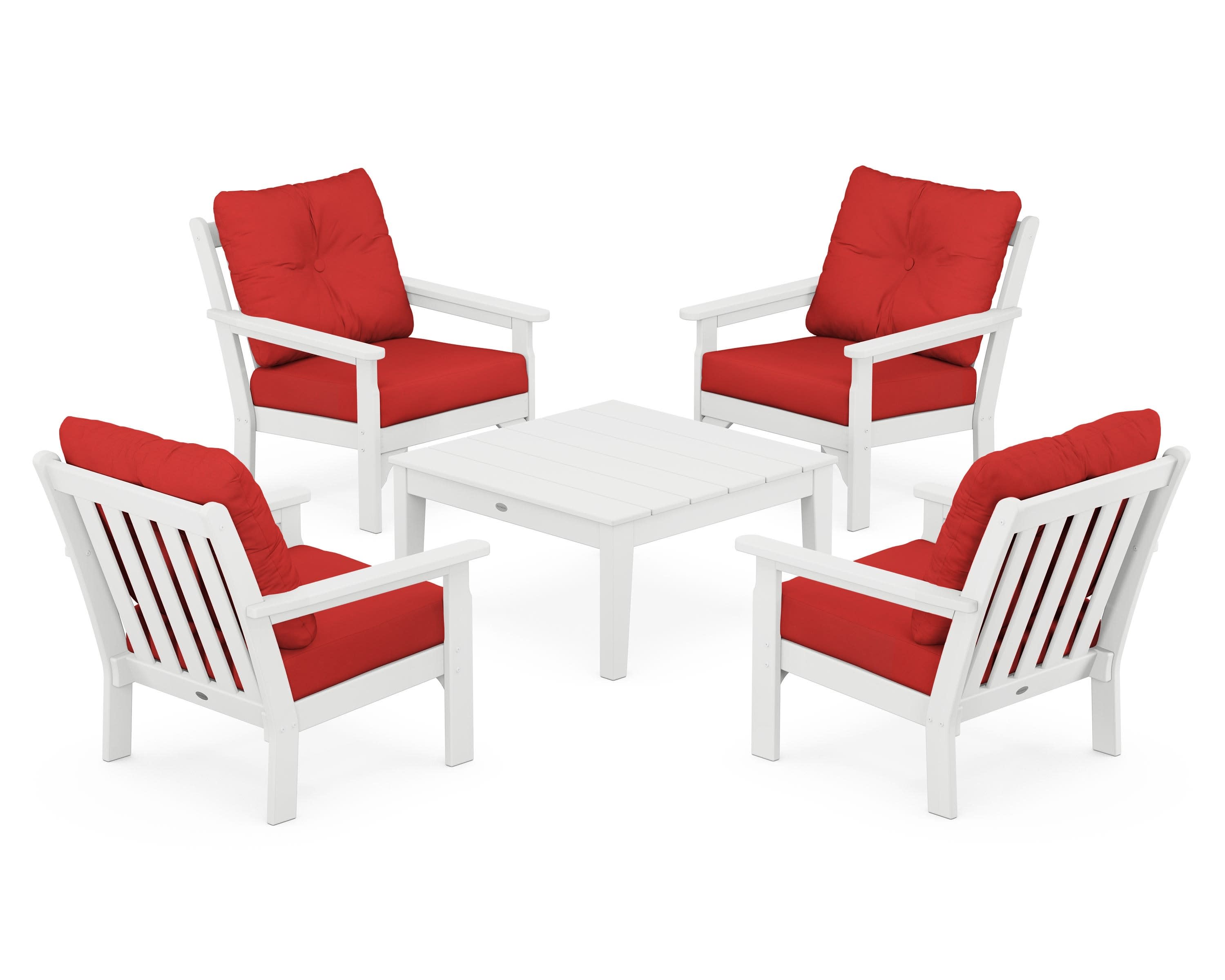 Vineyard 5-Piece Deep Seating Conversation Set in White / Crimson Linen