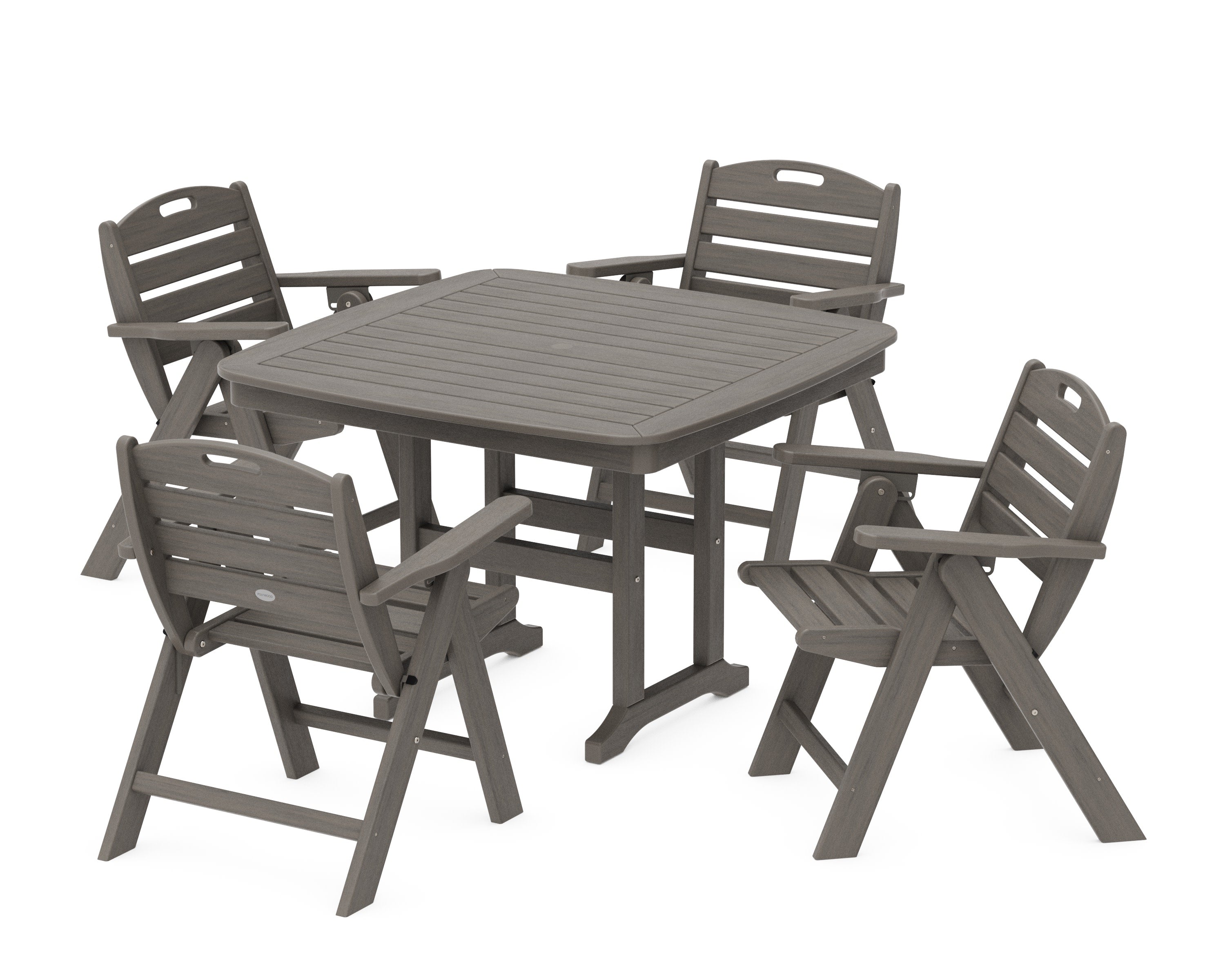 Nautical Folding Lowback Chair 5-Piece Dining Set with Trestle Legs in Driftwood