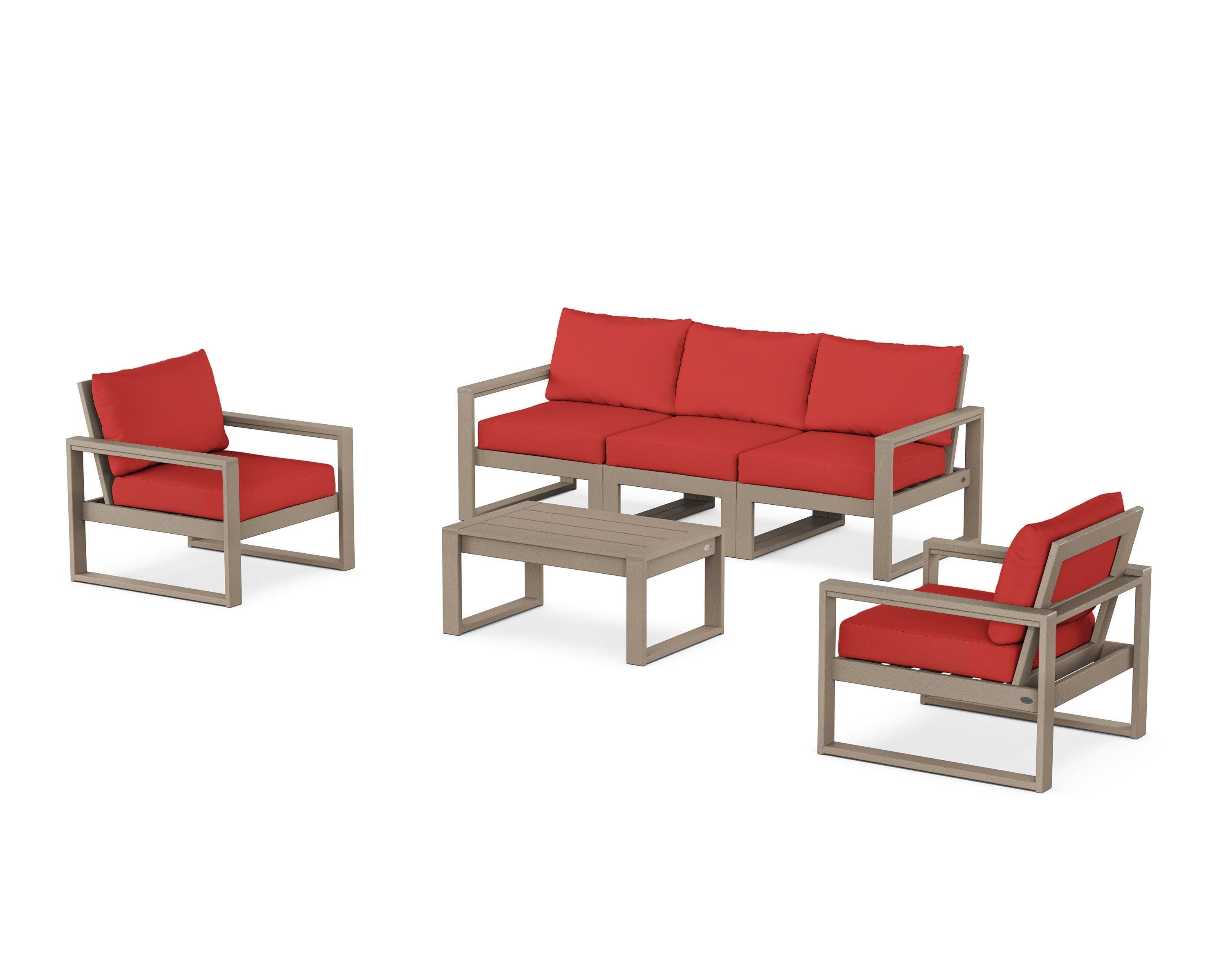 EDGE Sectional 4-Piece Deep Seating Set with Sofa in Vintage Sahara / Crimson Linen