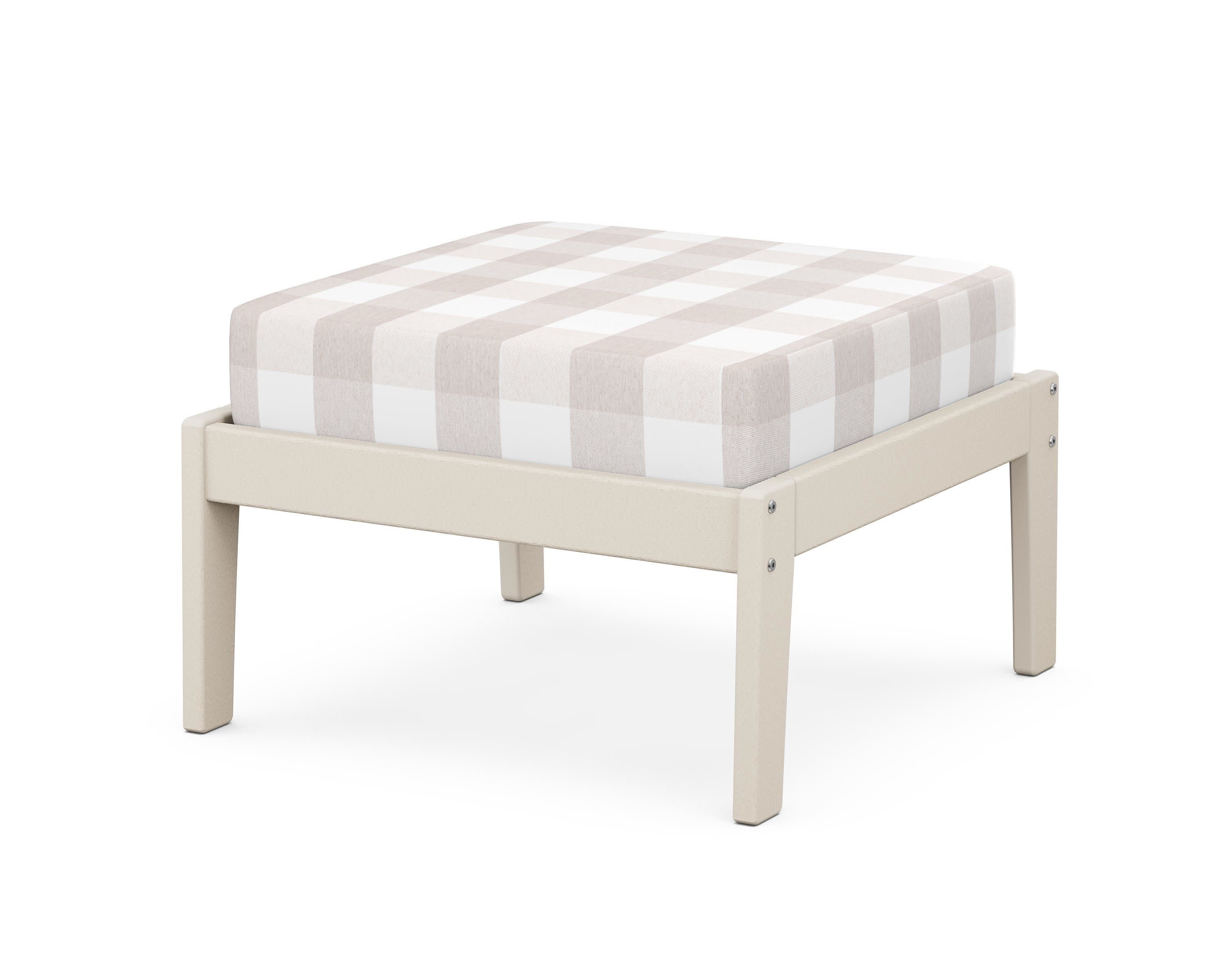 Deep Seating Ottoman in Sand / Buffalo Plaid Dune Burlap