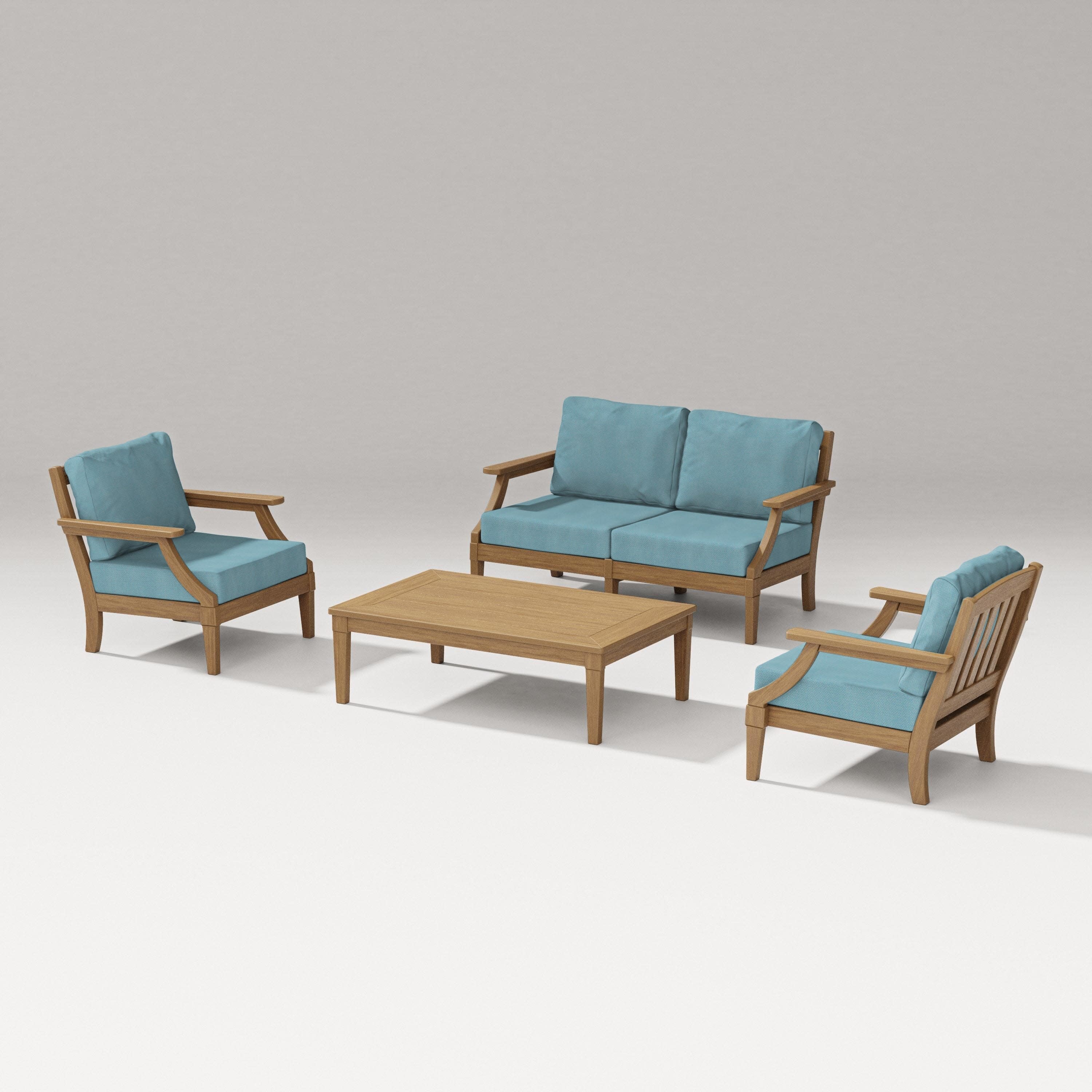 Estate Lounge 4-Piece Loveseat Set in Natural / Lattice Sky Blue