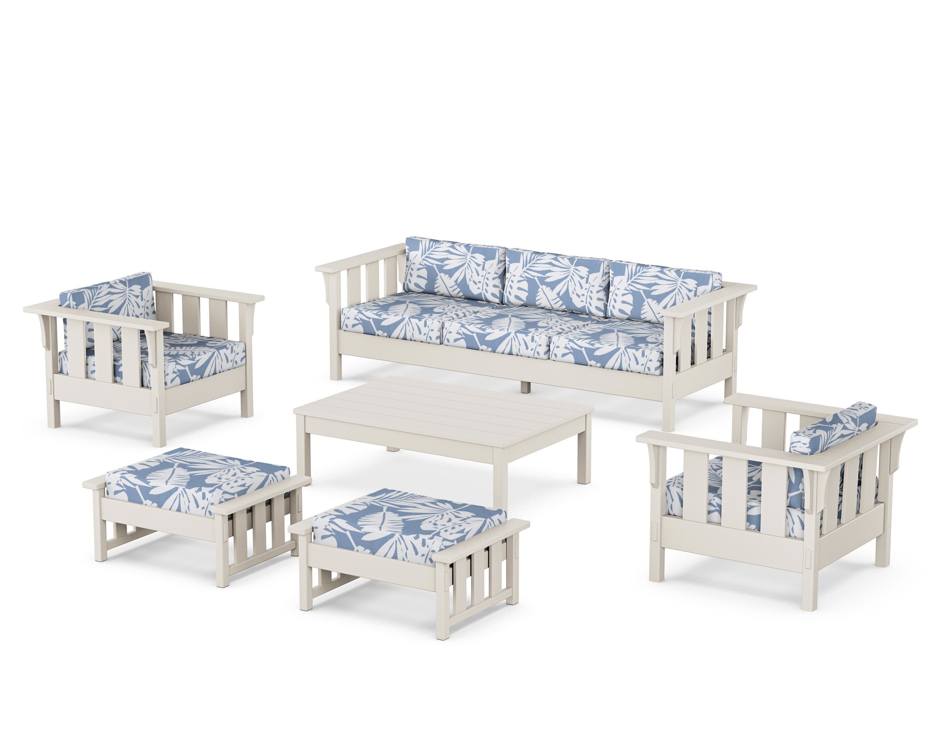 Acadia 6-Piece Lounge Sofa Set in Sand / Leaf Sky Blue