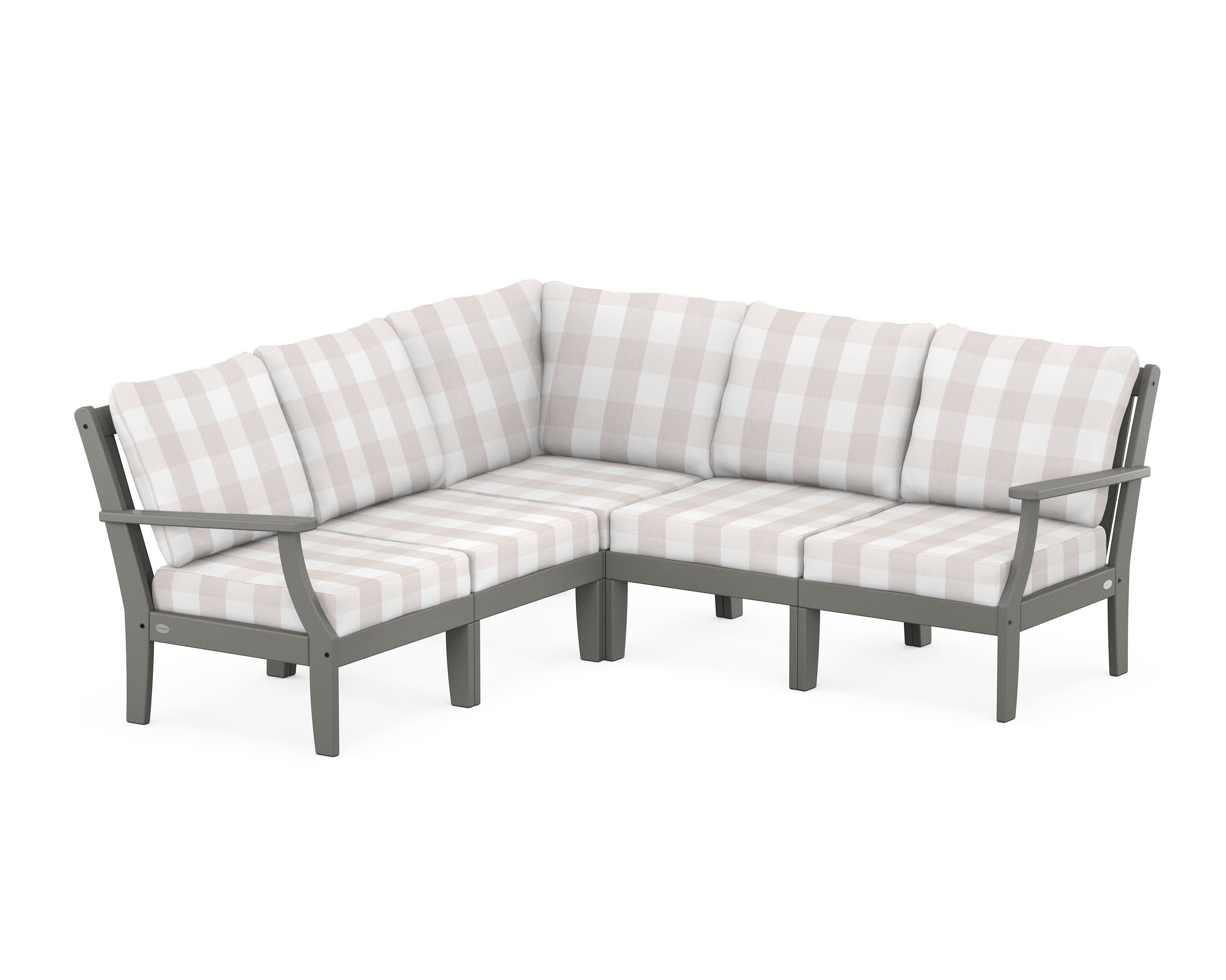 Braxton Modular 5-Piece Deep Seating Set in Slate Grey / Buffalo Plaid Dune Burlap