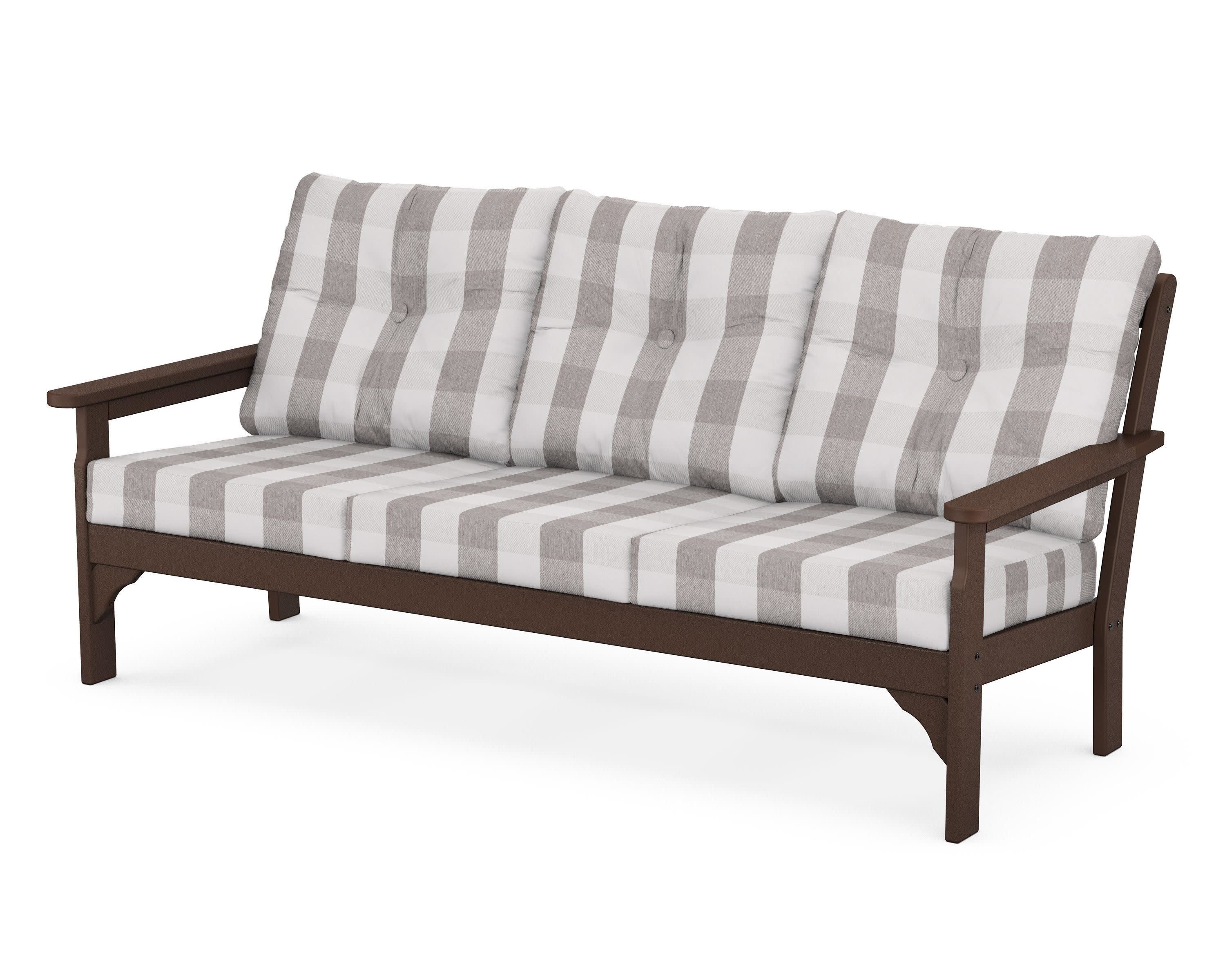 Vineyard Deep Seating Sofa in Mahogany / Buffalo Plaid Grey Mist