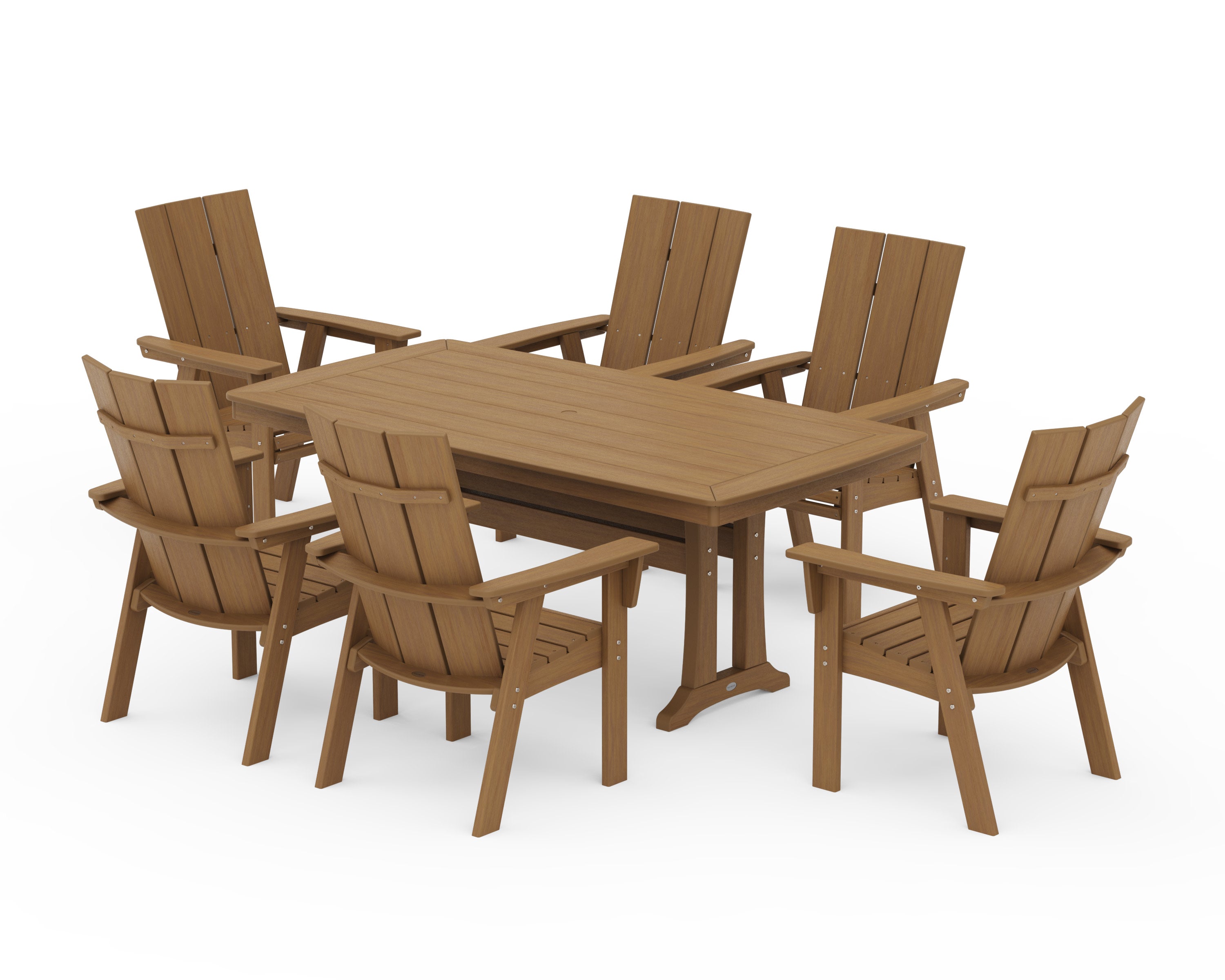 Modern Curveback Adirondack 7-Piece Dining Set with Trestle Legs in Natural
