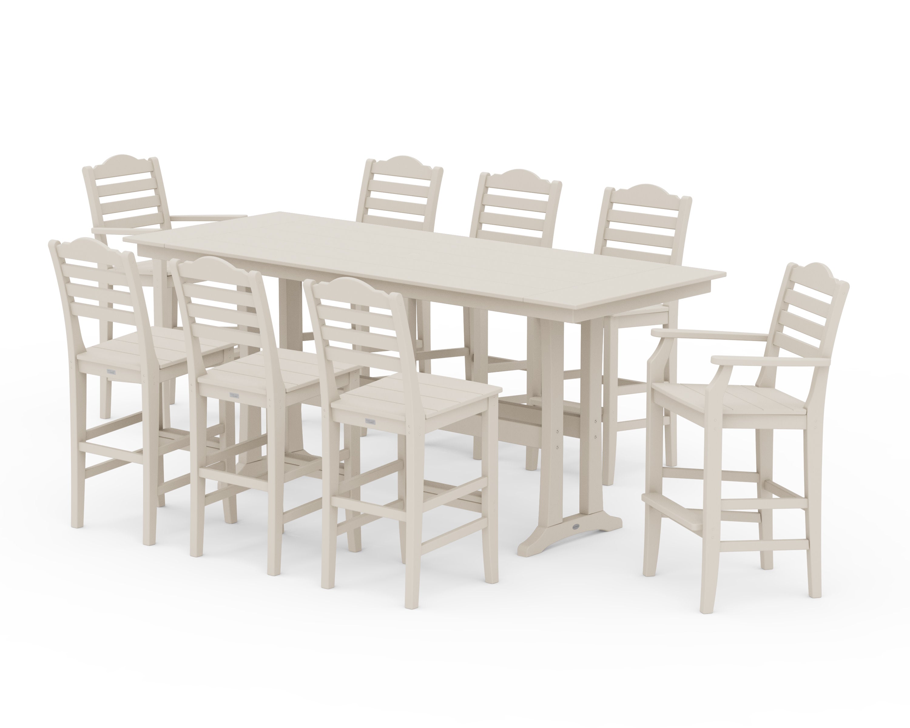 Savannah 9-Piece Farmhouse Bar Set with Trestle Legs in Sand