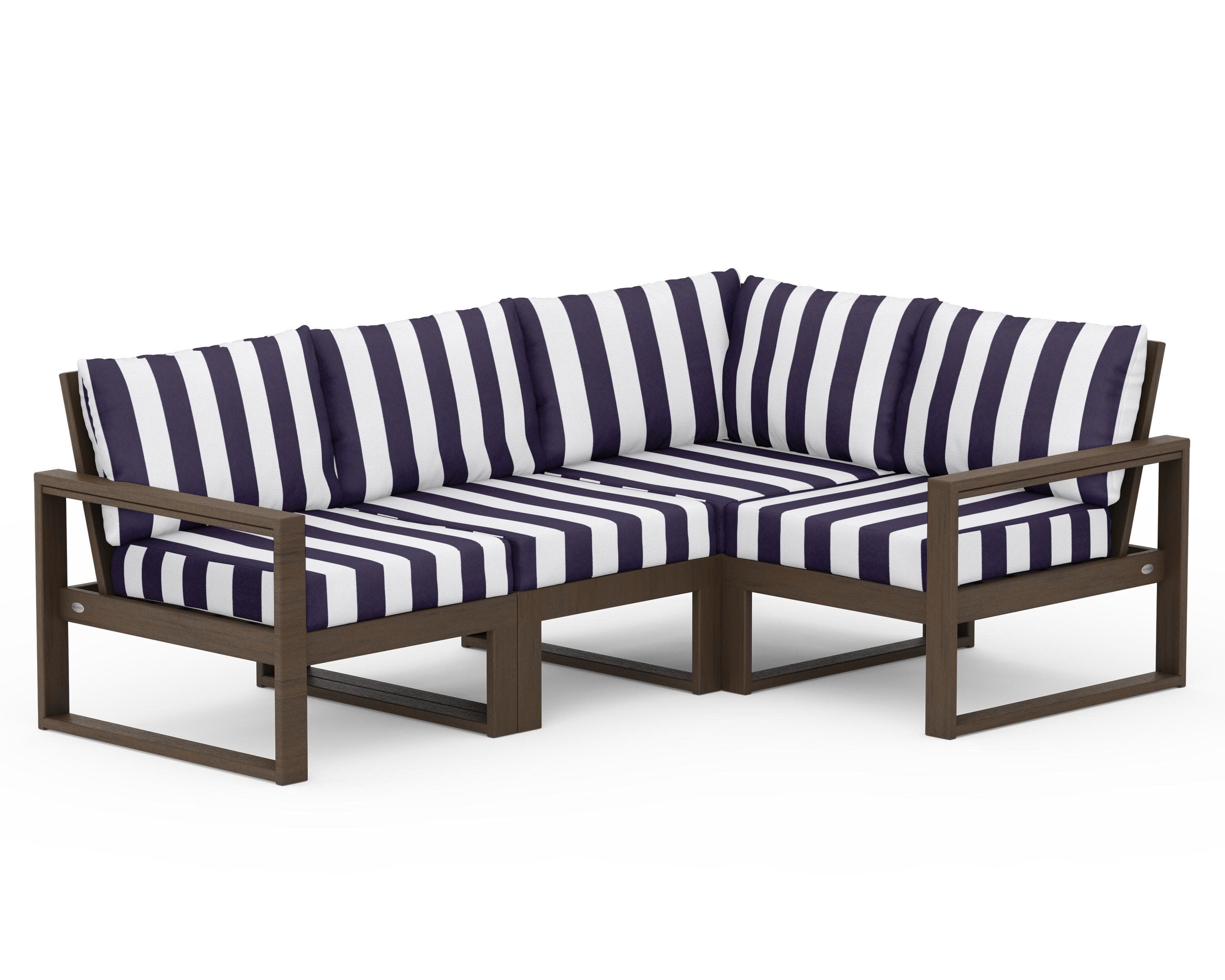EDGE 4-Piece Modular Deep Seating Set in Kona / Cabana Stripe Navy