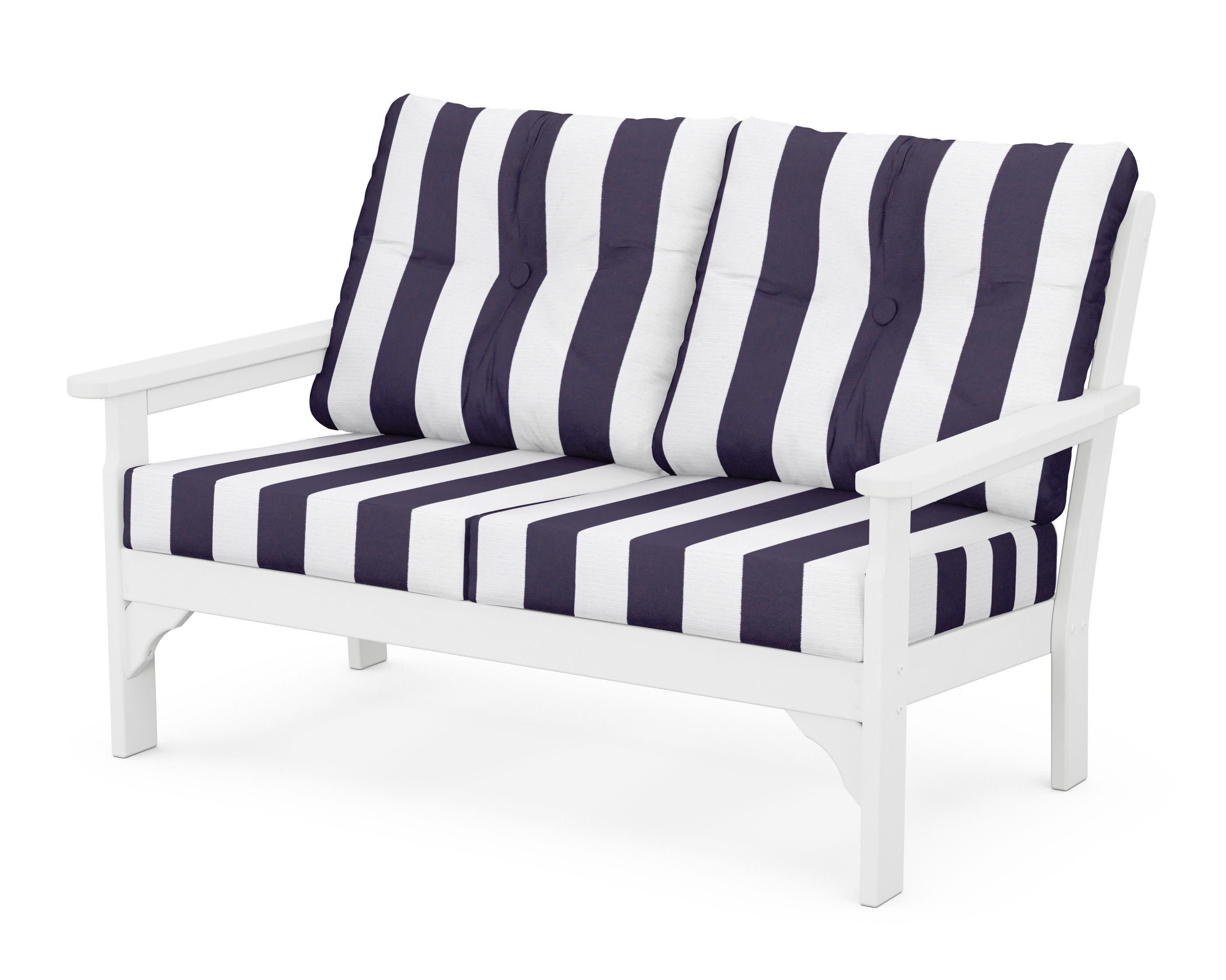 Vineyard Deep Seating Loveseat in White / Cabana Stripe Navy