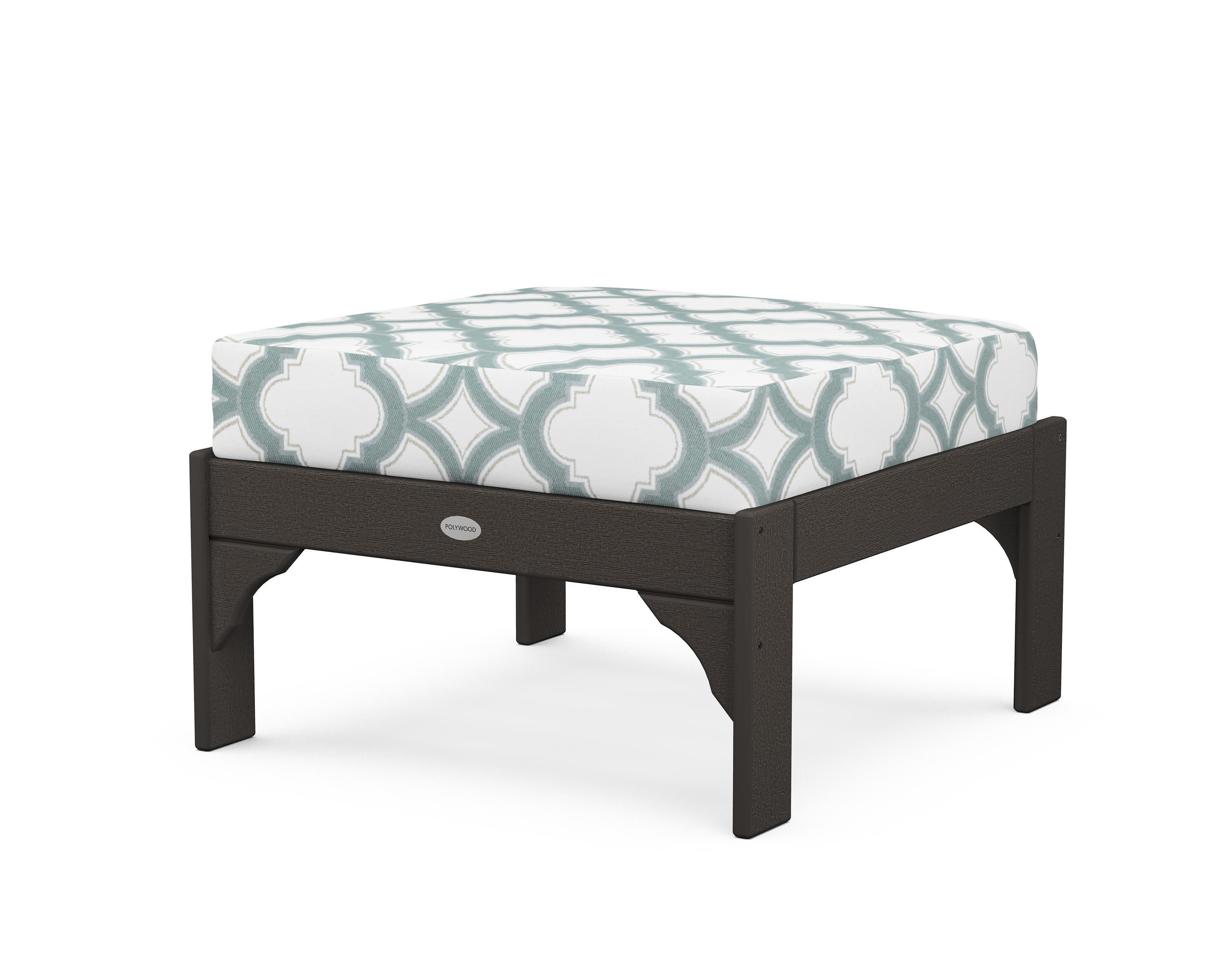 Vineyard Deep Seating Ottoman in Vintage Coffee / Trellis Glacier Spa