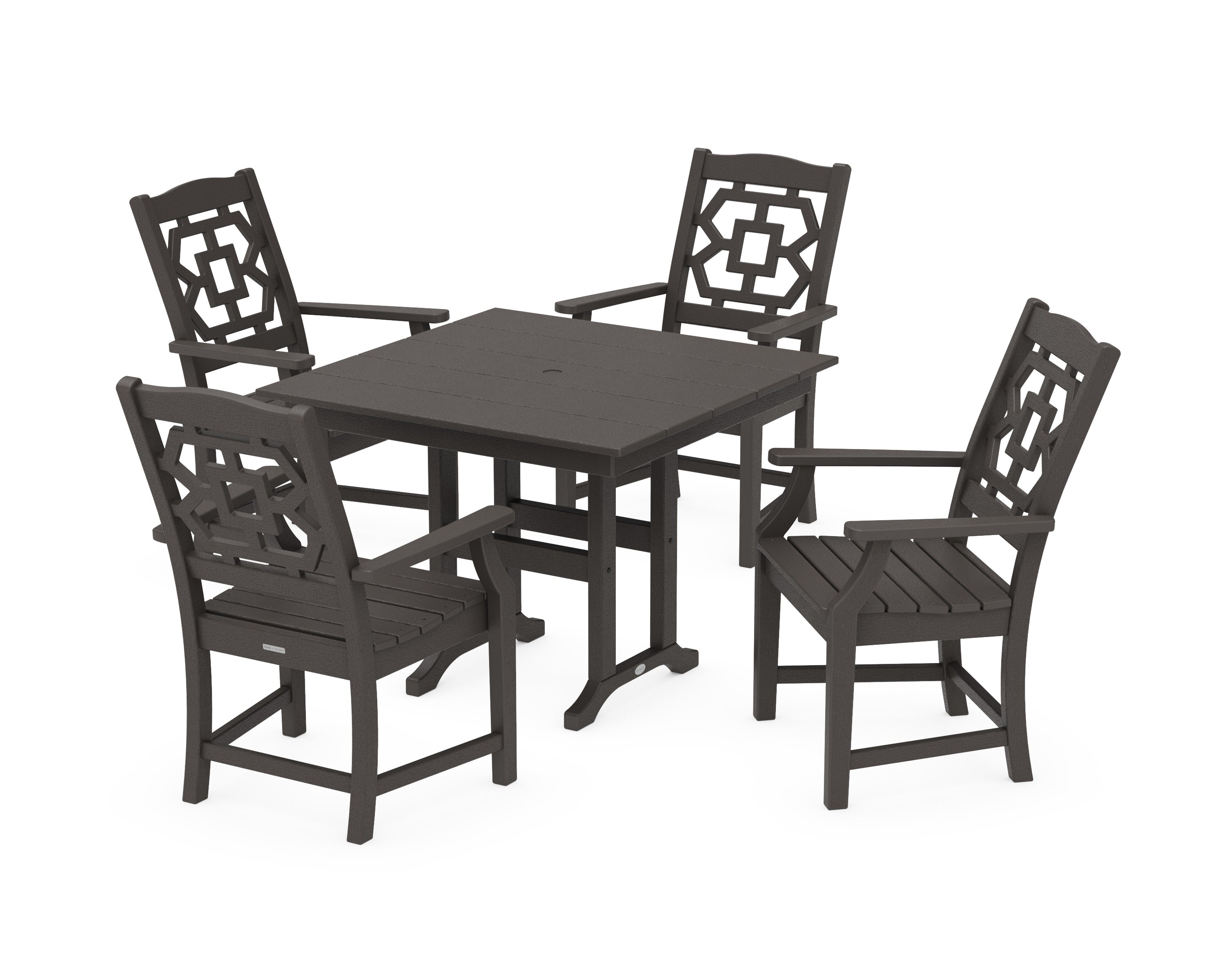 Chinoiserie 5-Piece Farmhouse Dining Set in Vintage Coffee