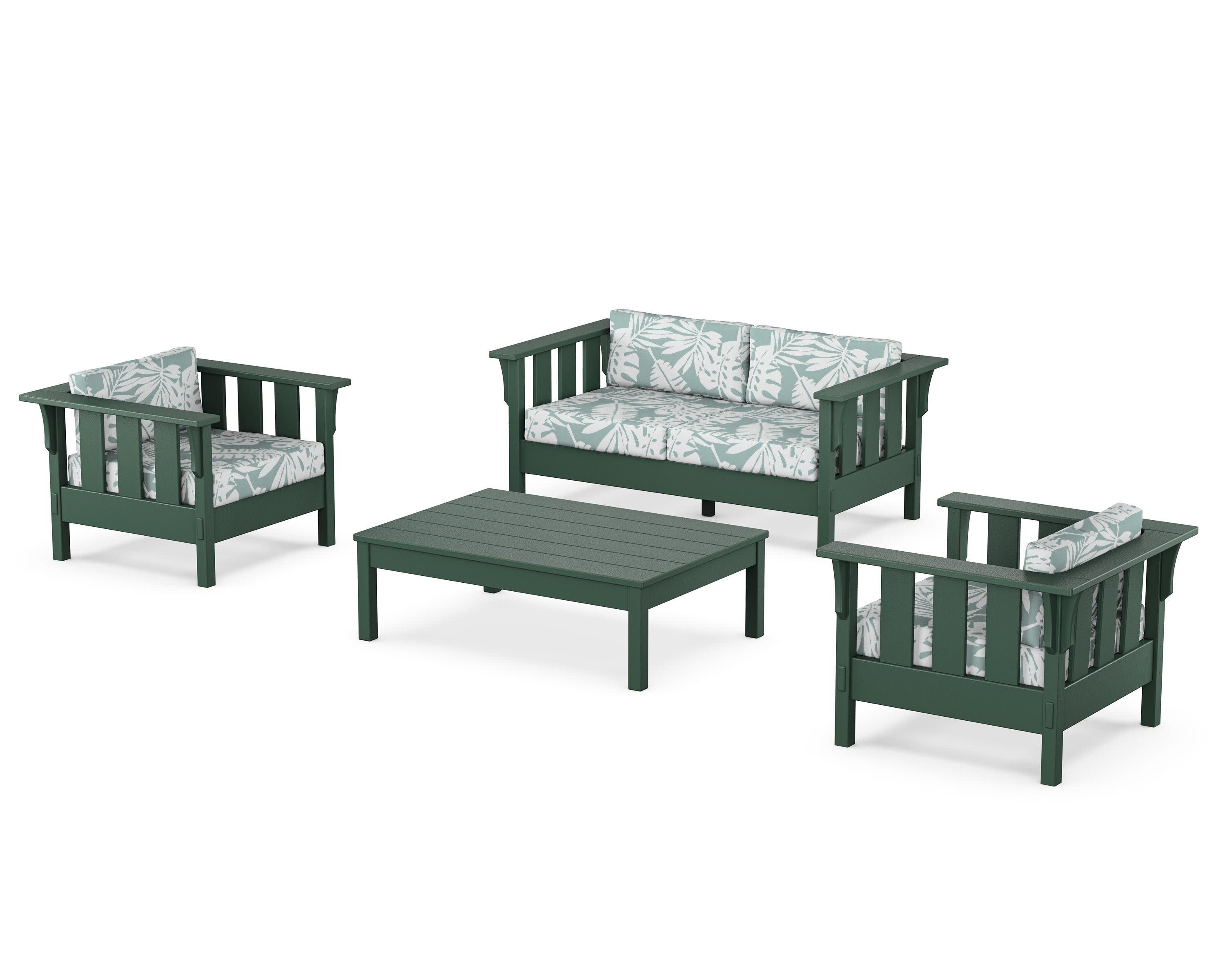 Acadia 4-Piece Deep Seating Set with Loveseat in Green / Leaf Glacier Spa