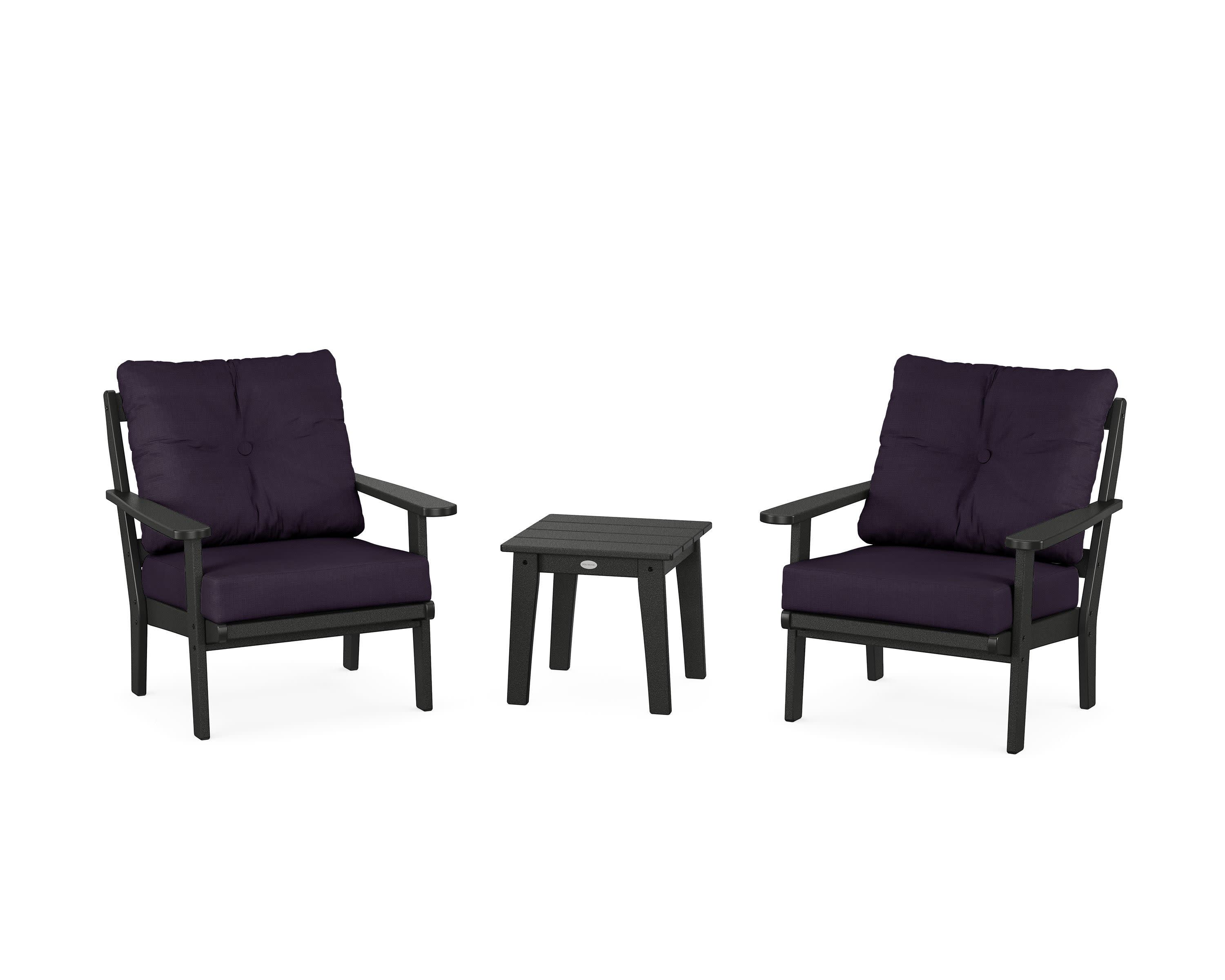 Mission 3-Piece Deep Seating Set in Black / Navy Linen
