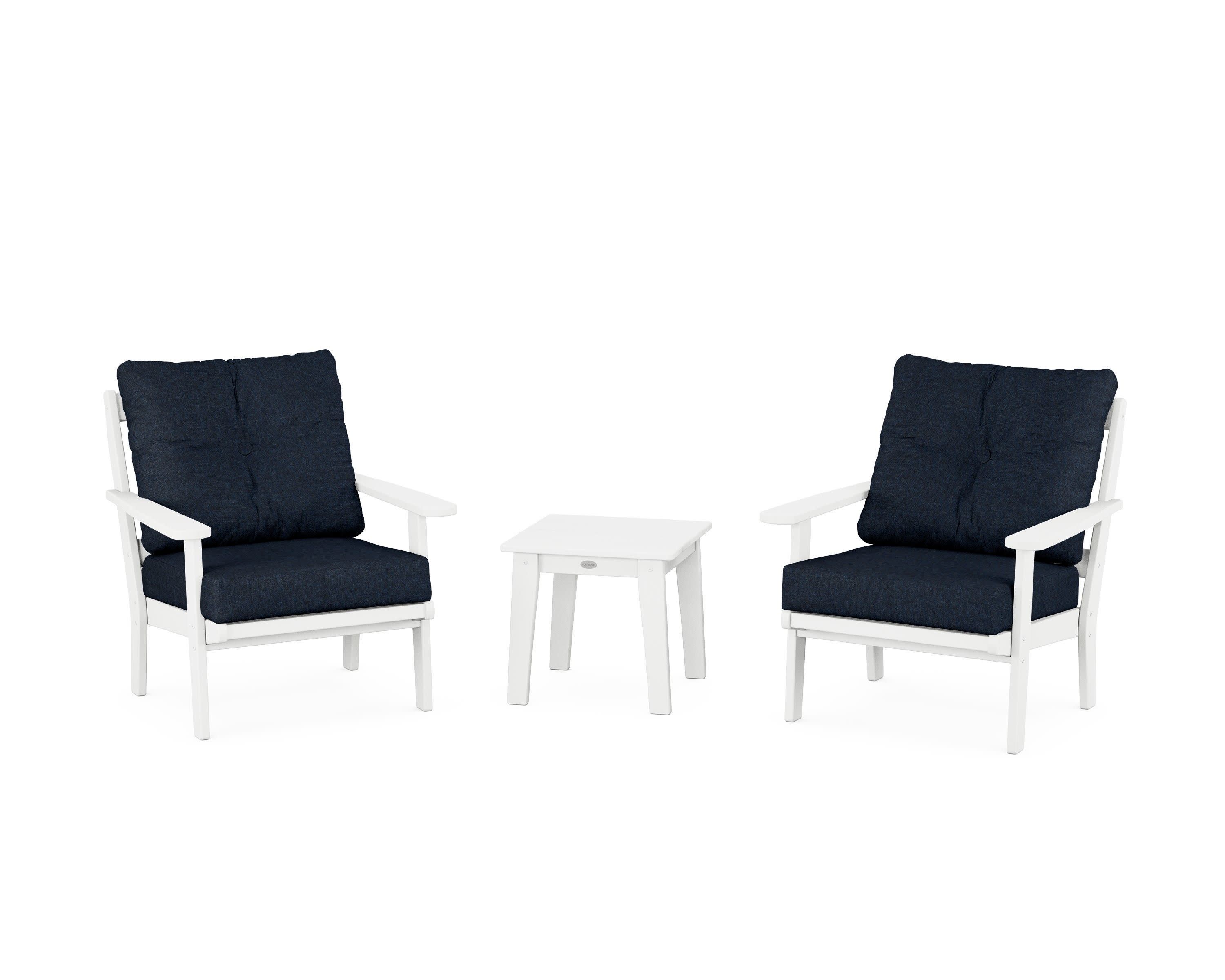 Mission 3-Piece Deep Seating Set in White / Marine Indigo