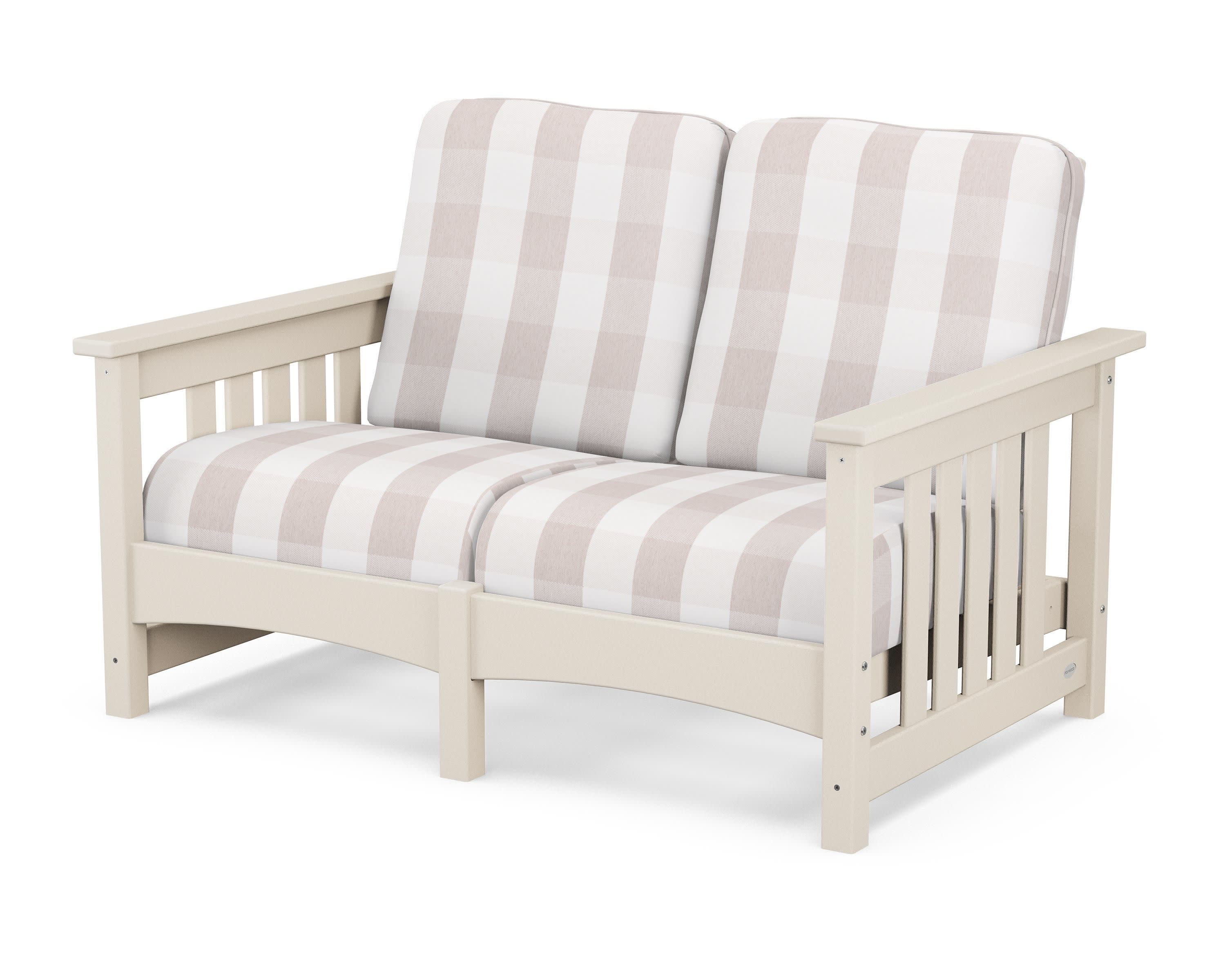 Club Mission Loveseat in Sand / Buffalo Plaid Dune Burlap