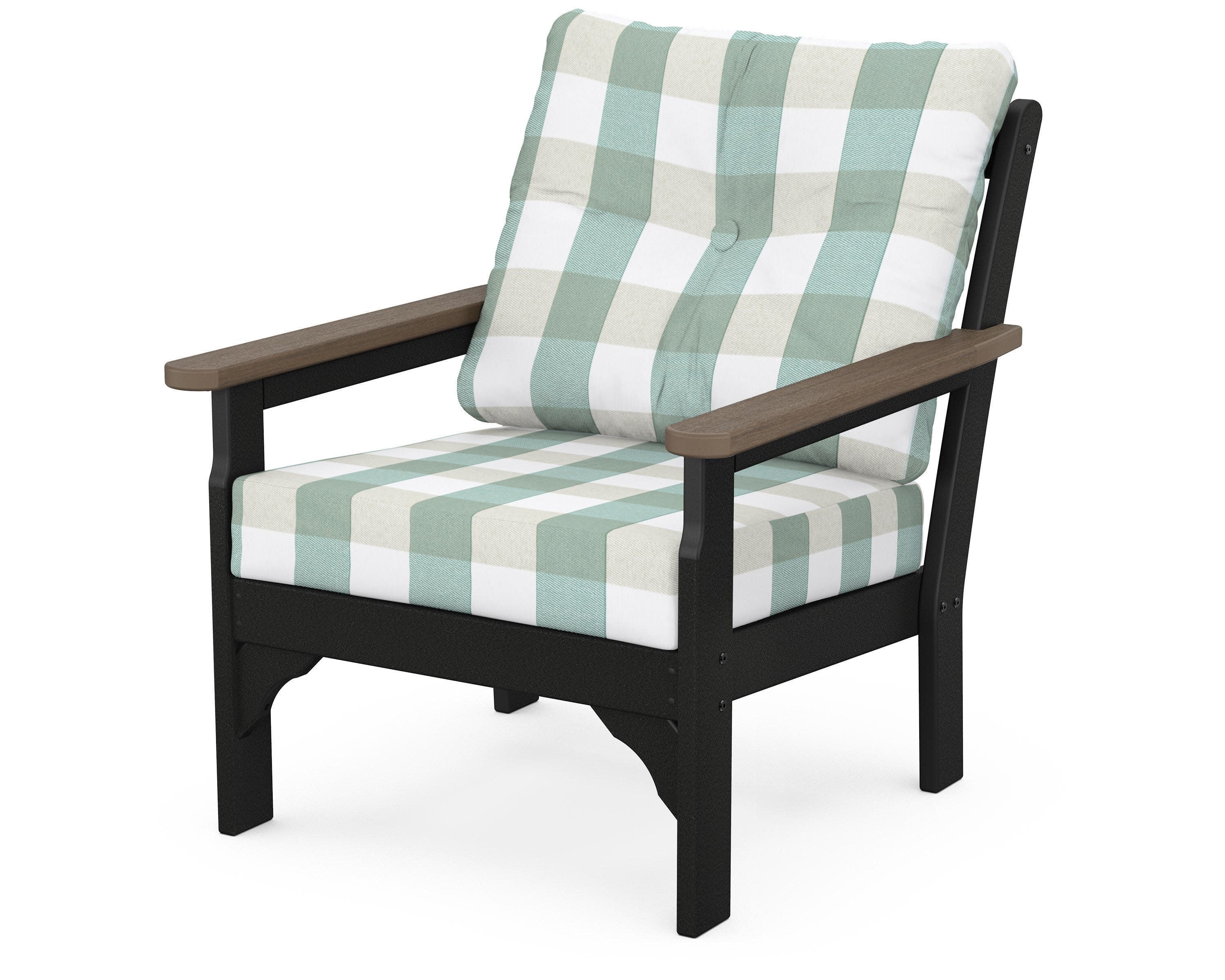 Vineyard Deep Seating Chair in Black / Kona / Buffalo Plaid Glacier Spa