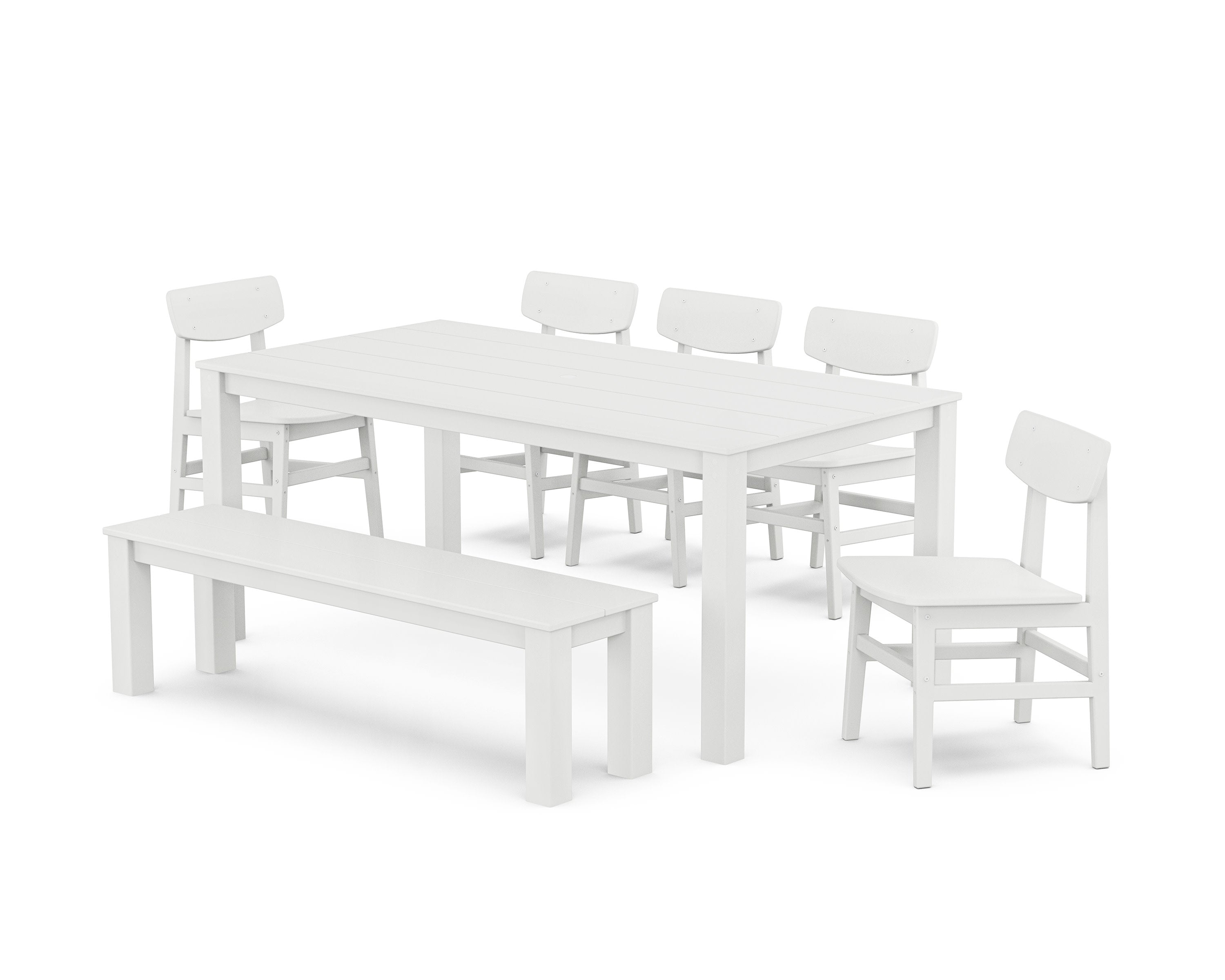 Modern Studio Urban Chair 7-Piece Parsons Dining Set with Bench in White