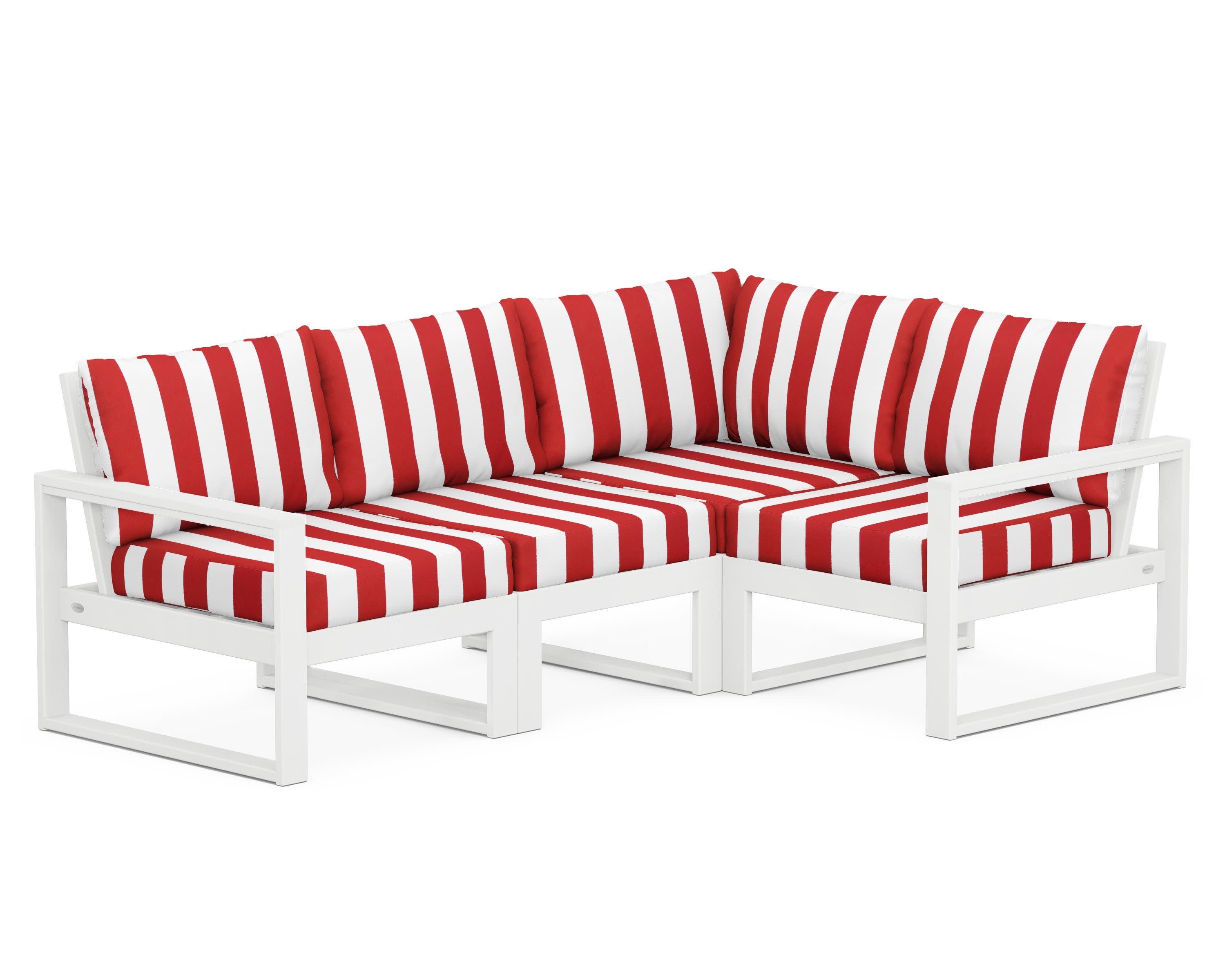 EDGE 4-Piece Modular Deep Seating Set in White / Cabana Stripe Crimson