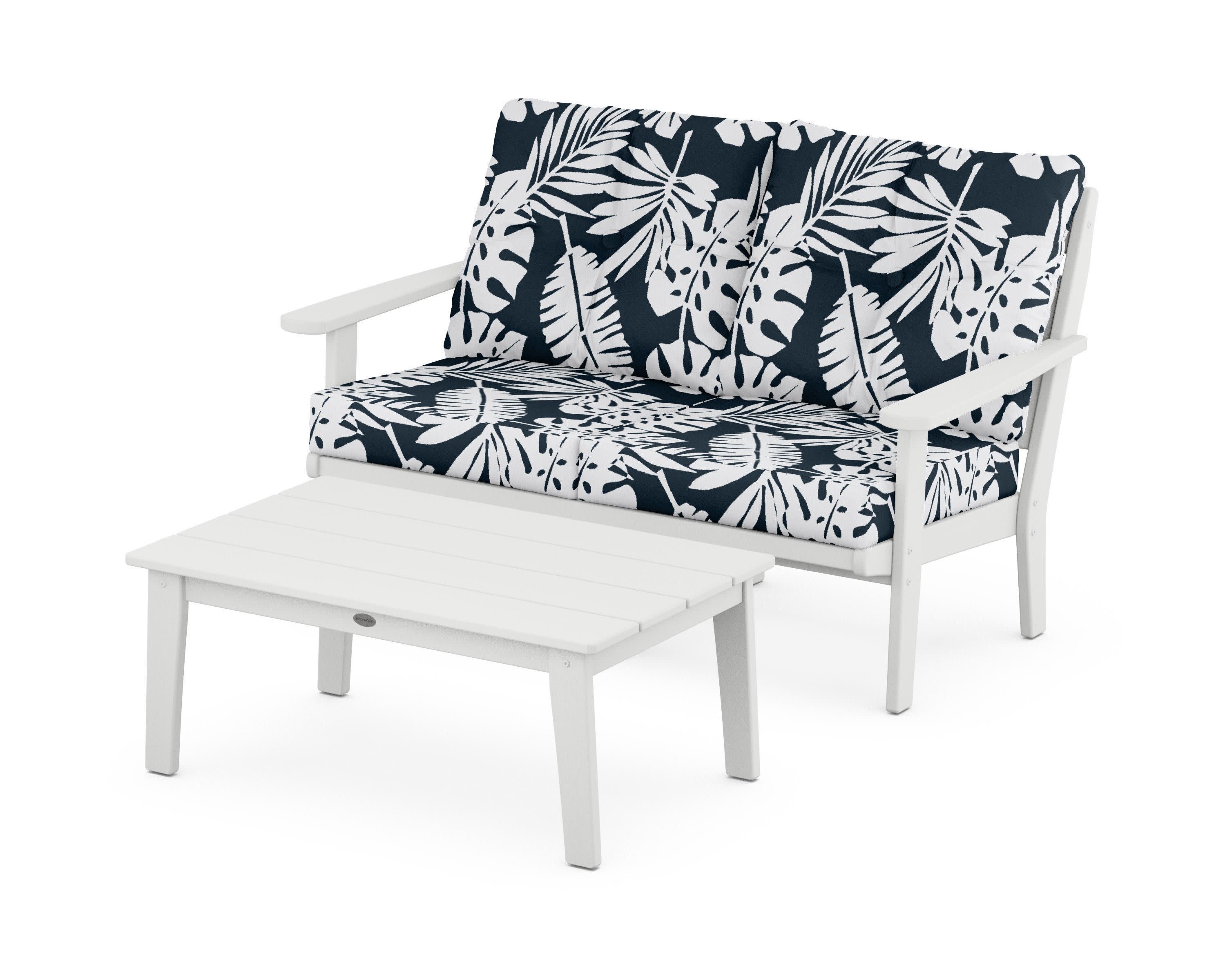 Lakeside 2-Piece Lounge Loveseat Set in White / Leaf Marine Indigo