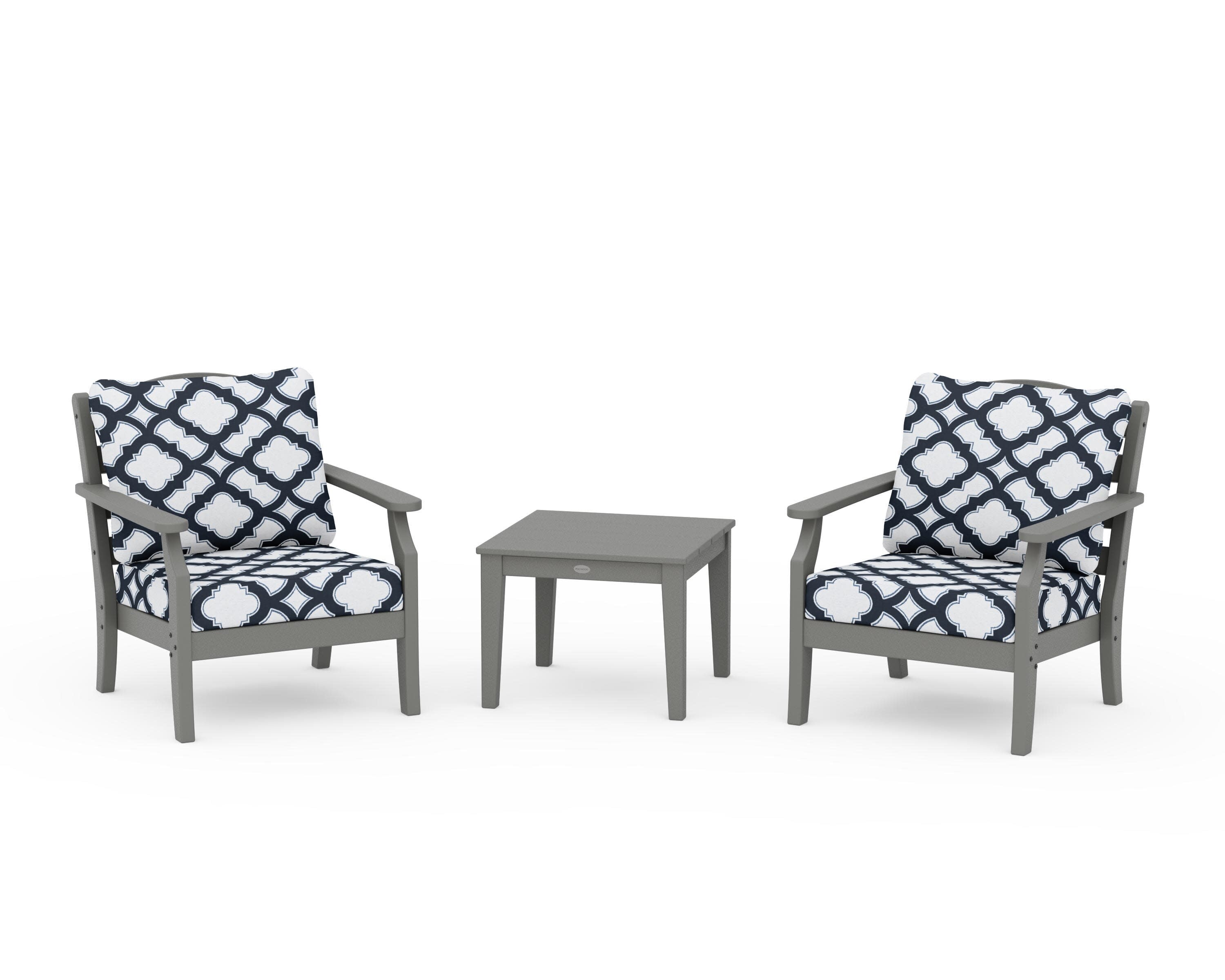 Savannah 3-Piece Deep Seating Set in Slate Grey / Trellis Marine Indigo