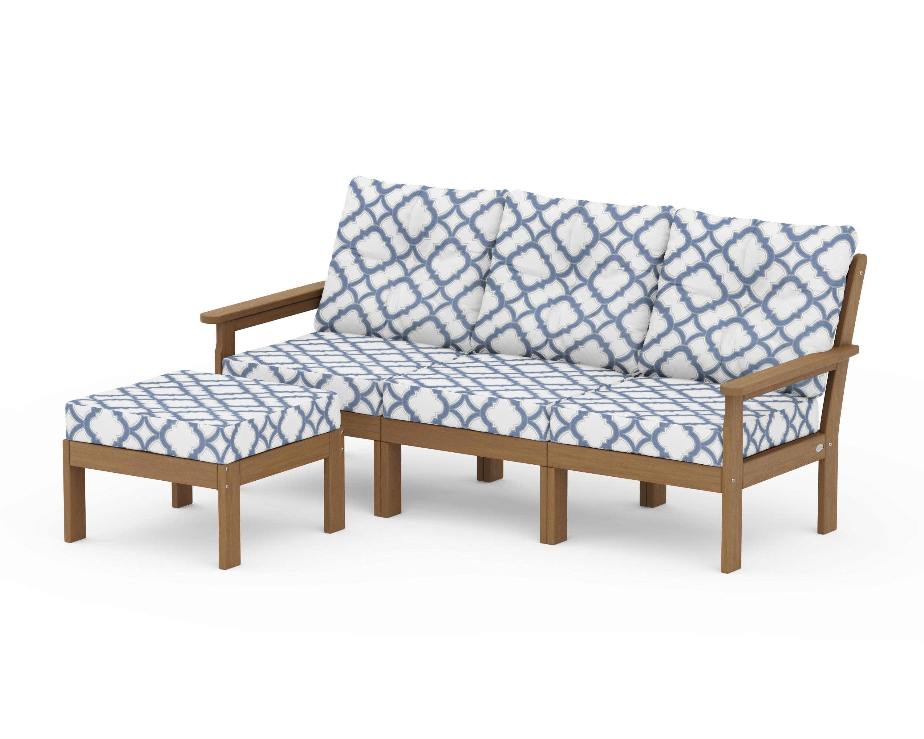 Vineyard 4-Piece Sectional with Ottoman in Natural / Trellis Sky Blue