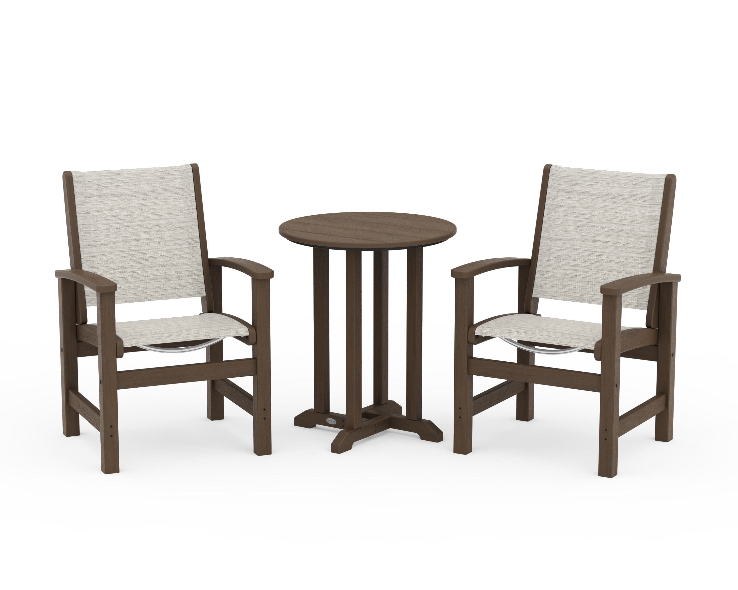 Coastal 3-Piece Round Bistro Dining Set in Kona / Birch Sling