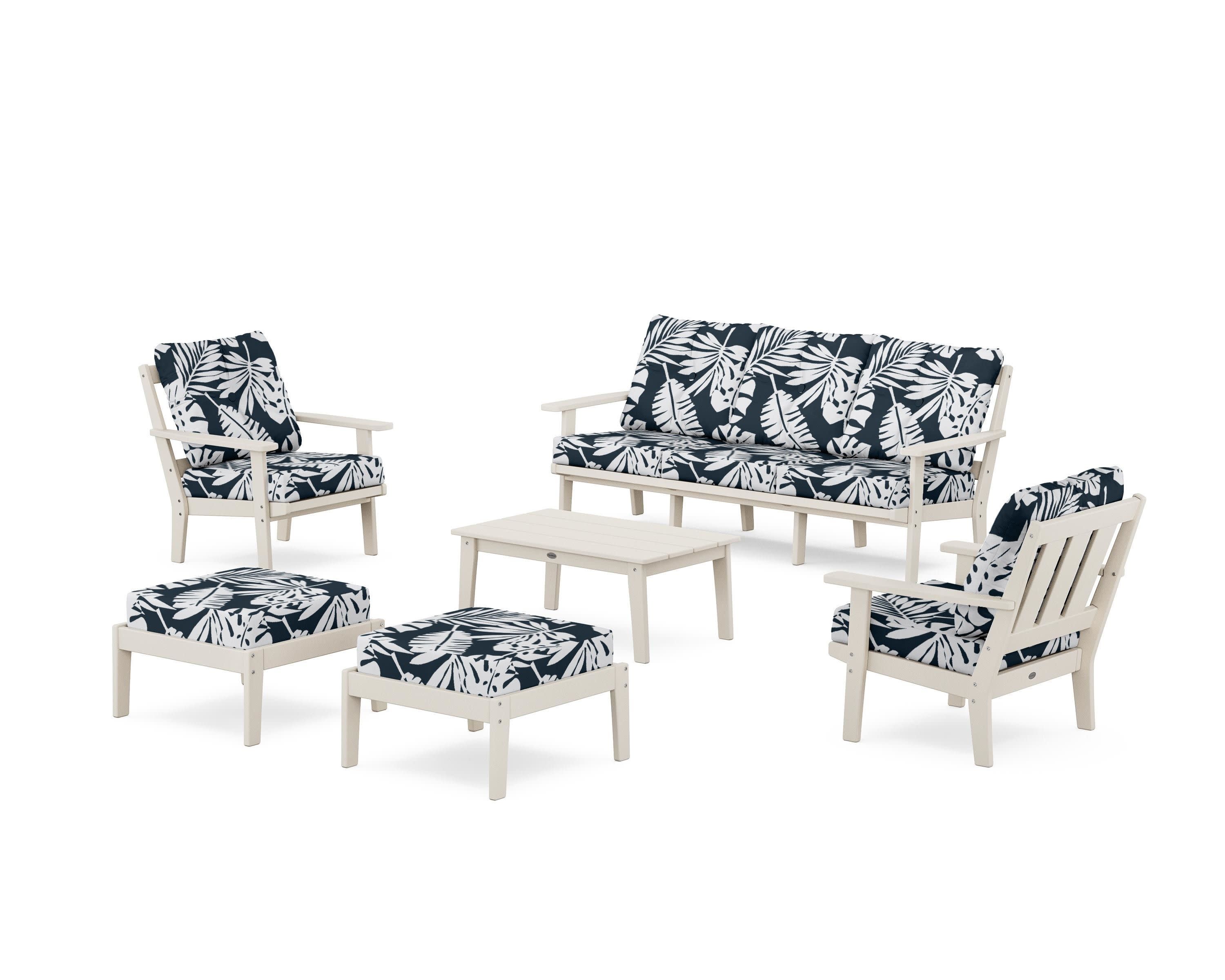 Oxford 6-Piece Lounge Sofa Set in Sand / Leaf Marine Indigo