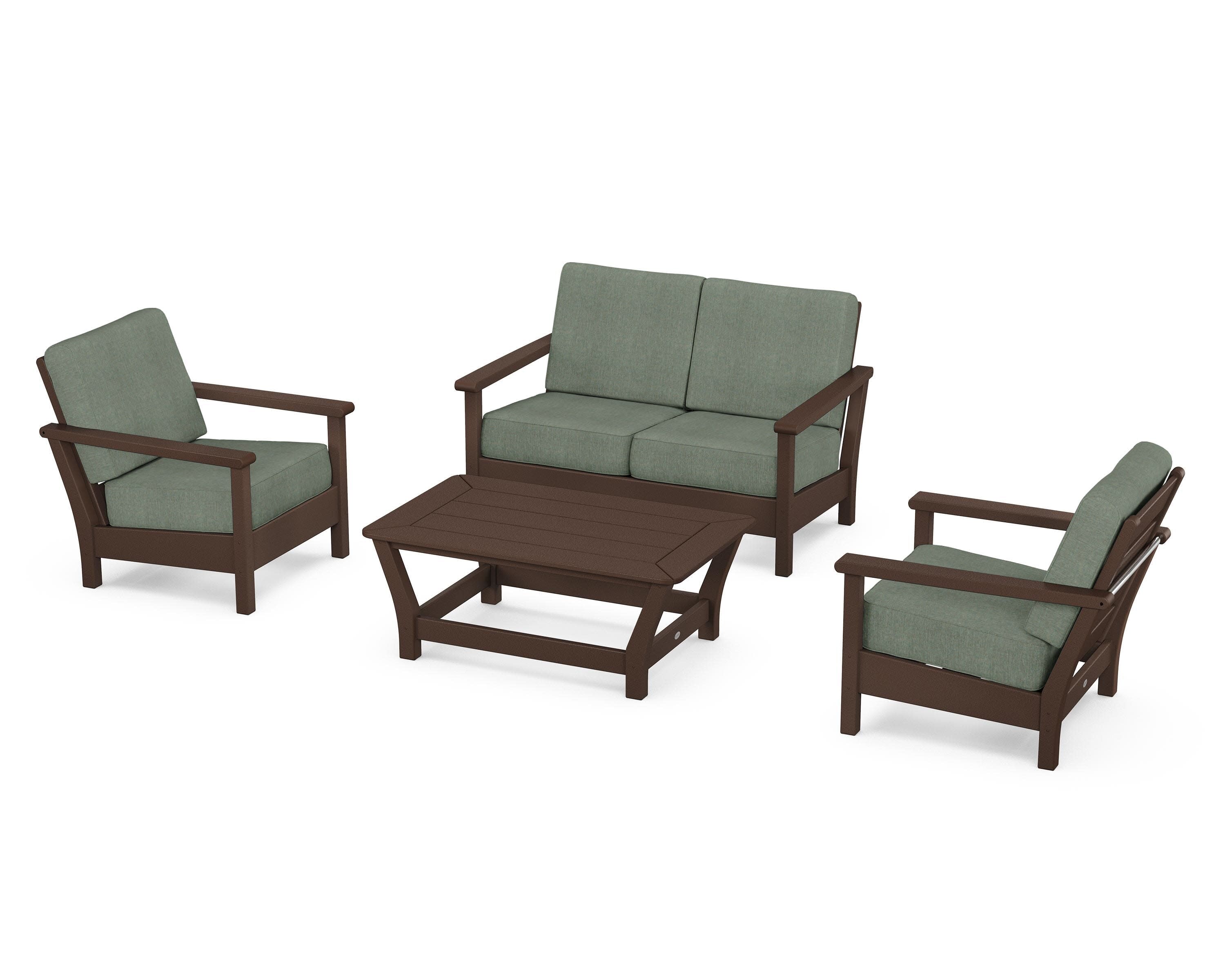 Harbour 4-Piece Deep Seating Set in Mahogany / Cast Sage