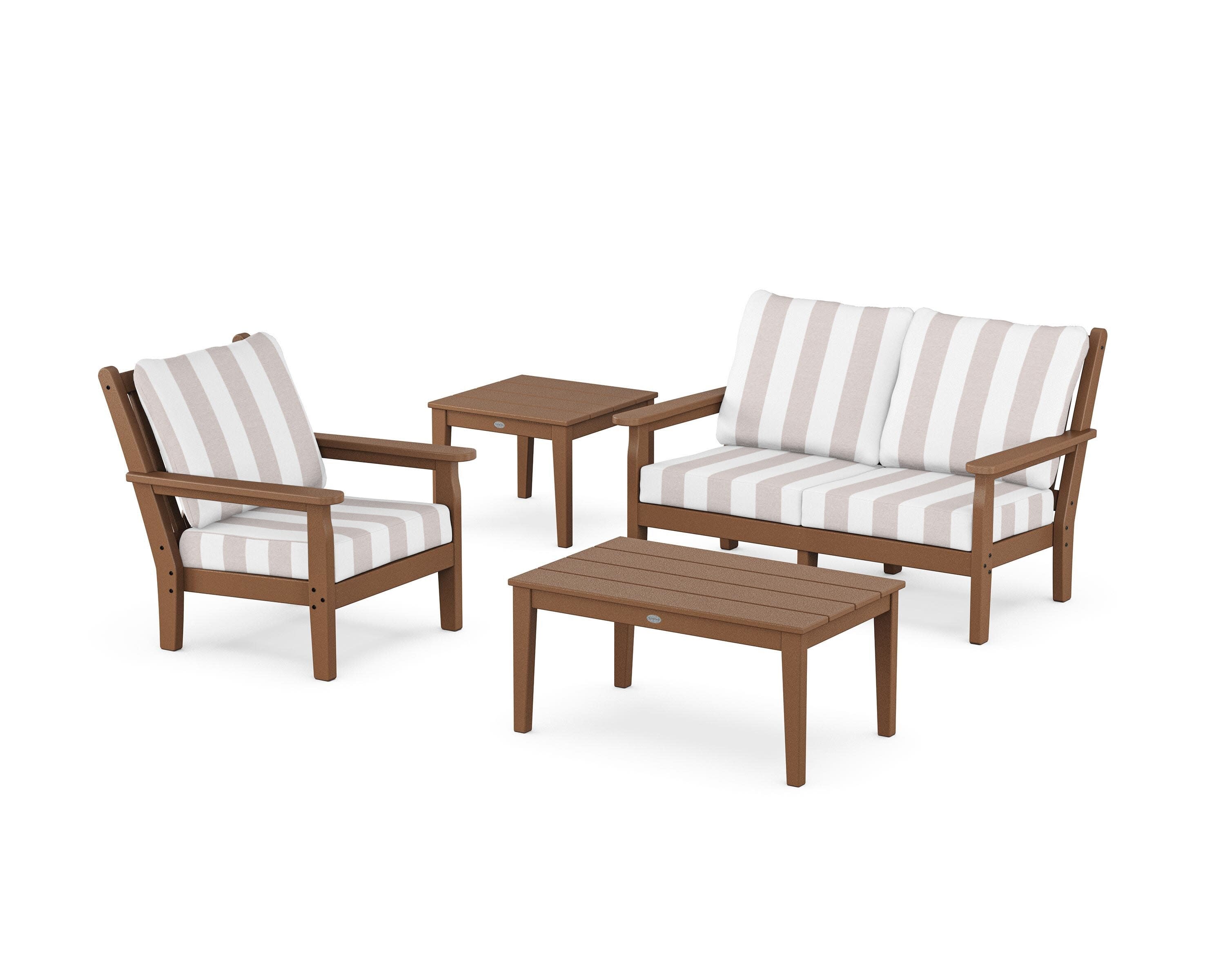 Chippendale 4-Piece Deep Seating Set in Teak / Cabana Stripe Dune Burlap