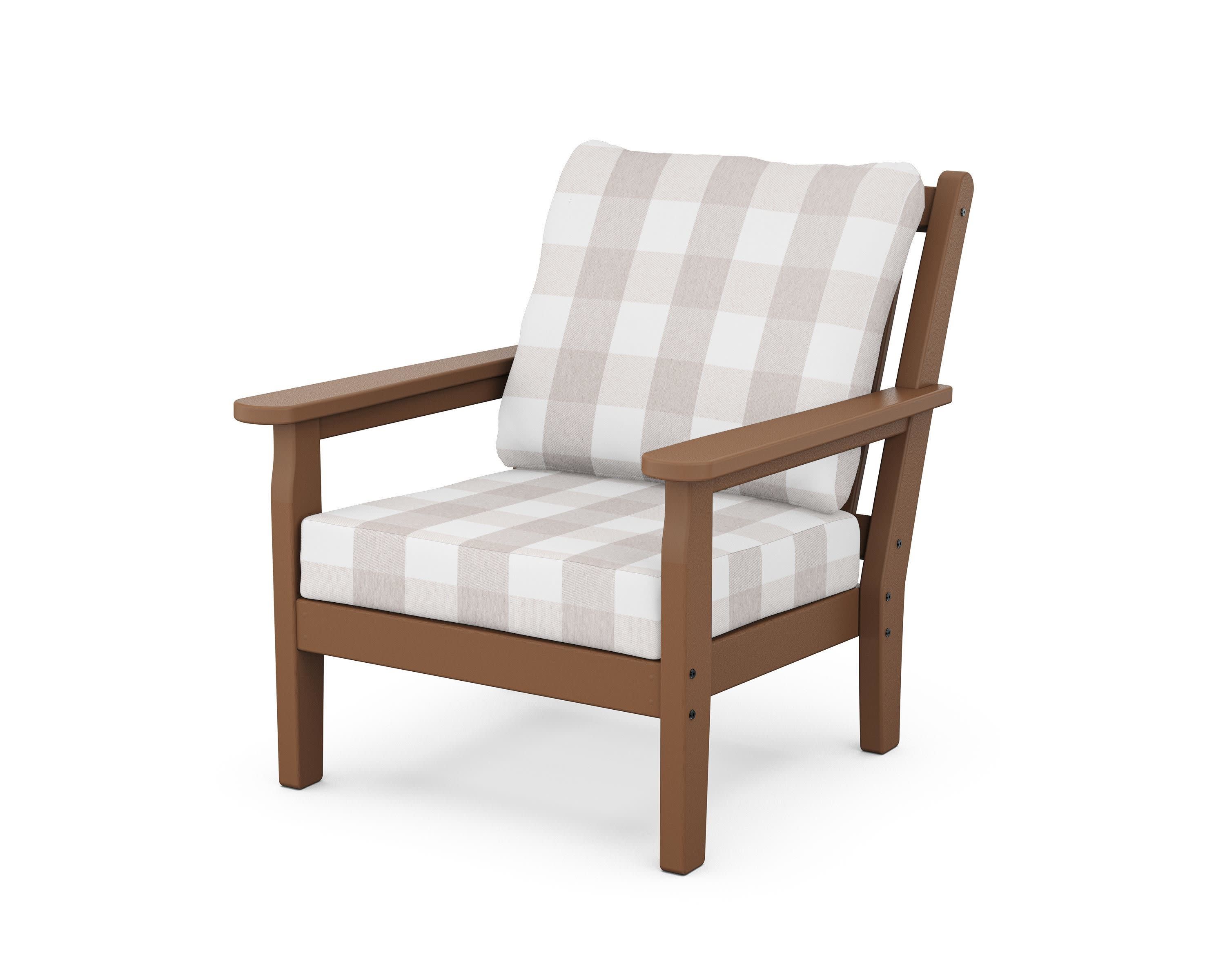 Chippendale Deep Seating Chair in Teak / Buffalo Plaid Dune Burlap