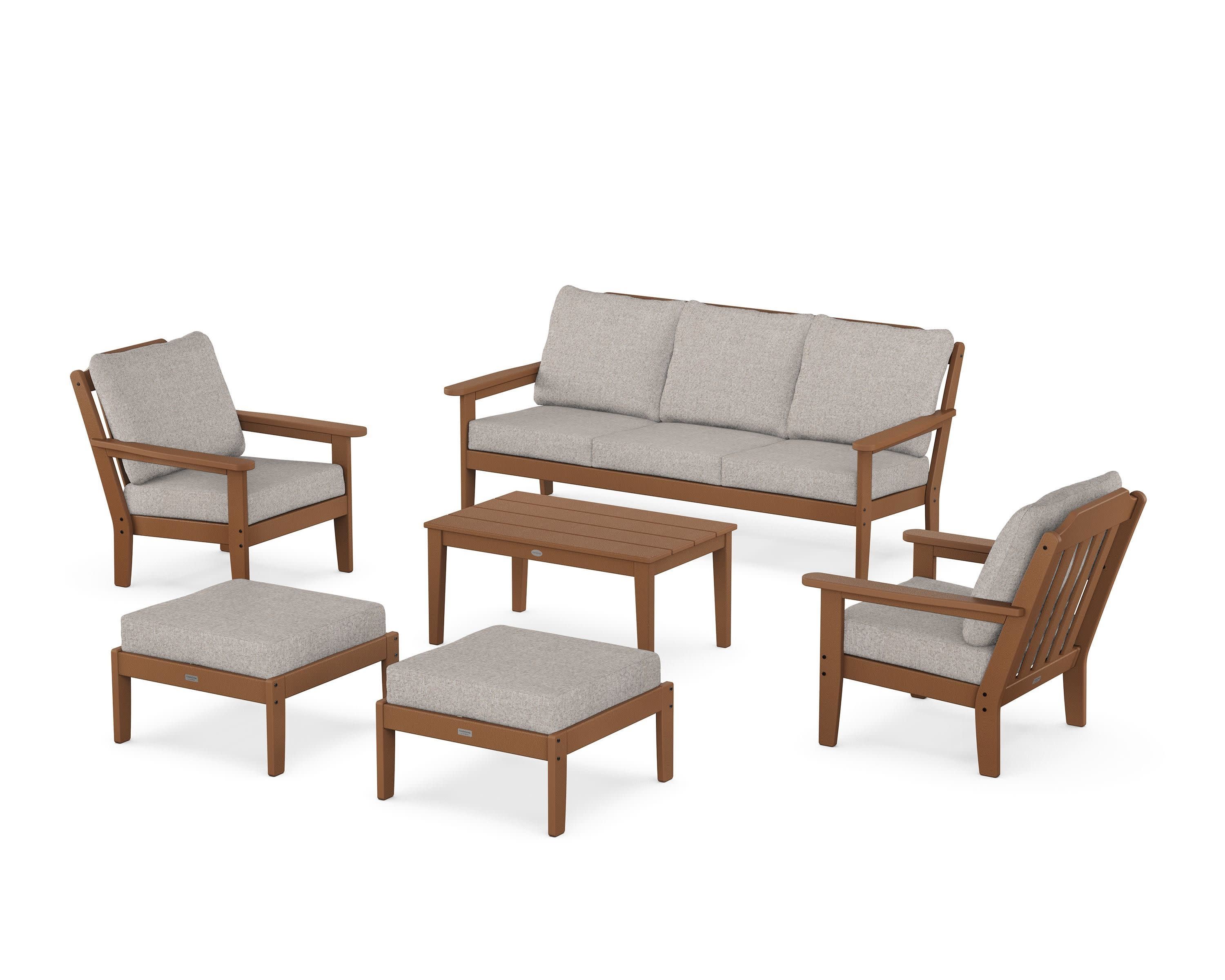 Cottage 6-Piece Lounge Sofa Set in Teak / Weathered Tweed
