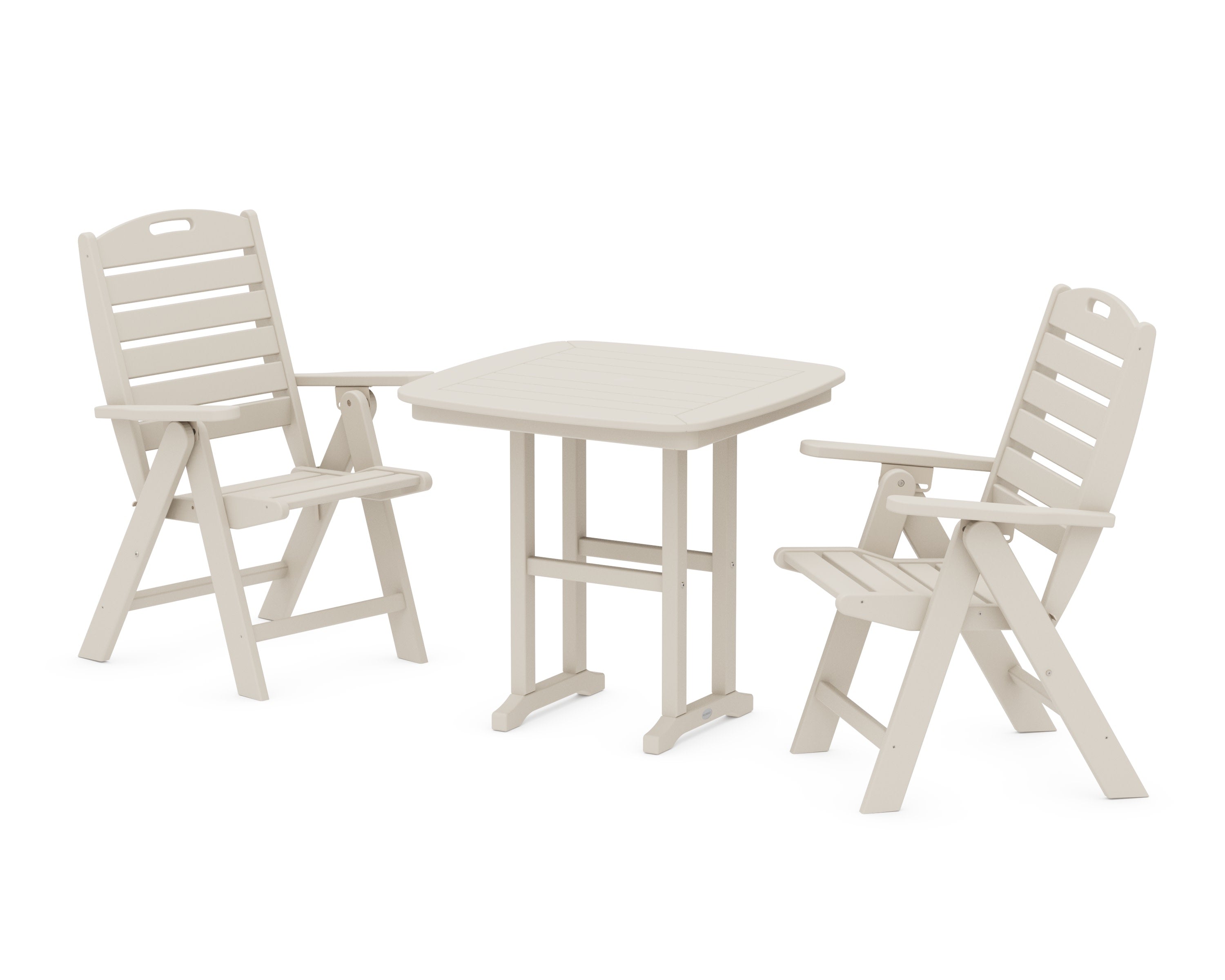 Nautical Folding Highback Chair 3-Piece Dining Set in Sand