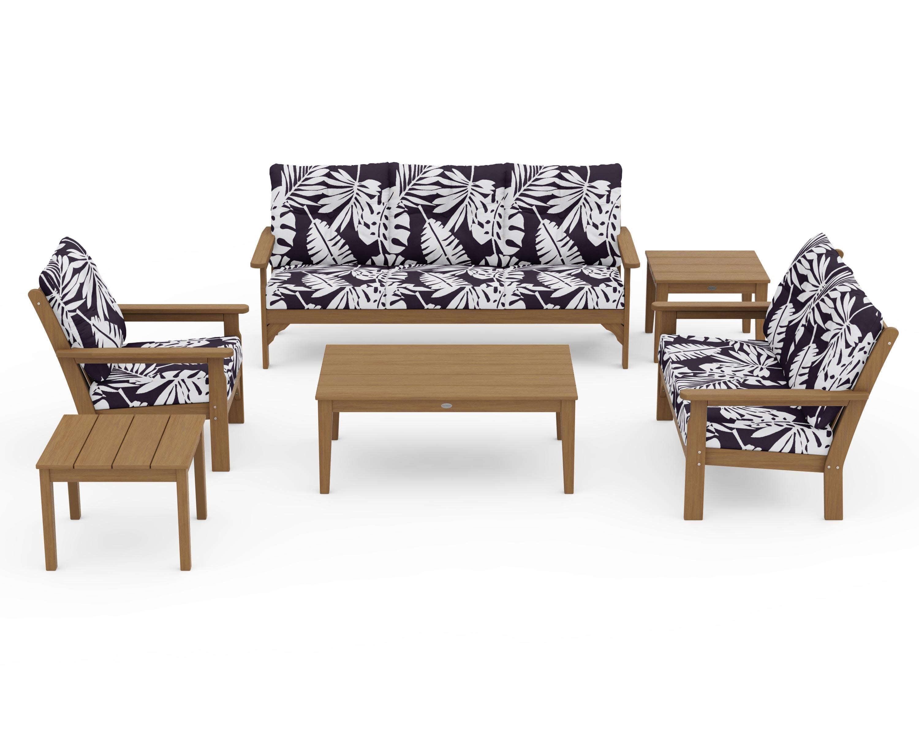 Vineyard 6-Piece Deep Seating Set in Natural / Leaf Navy
