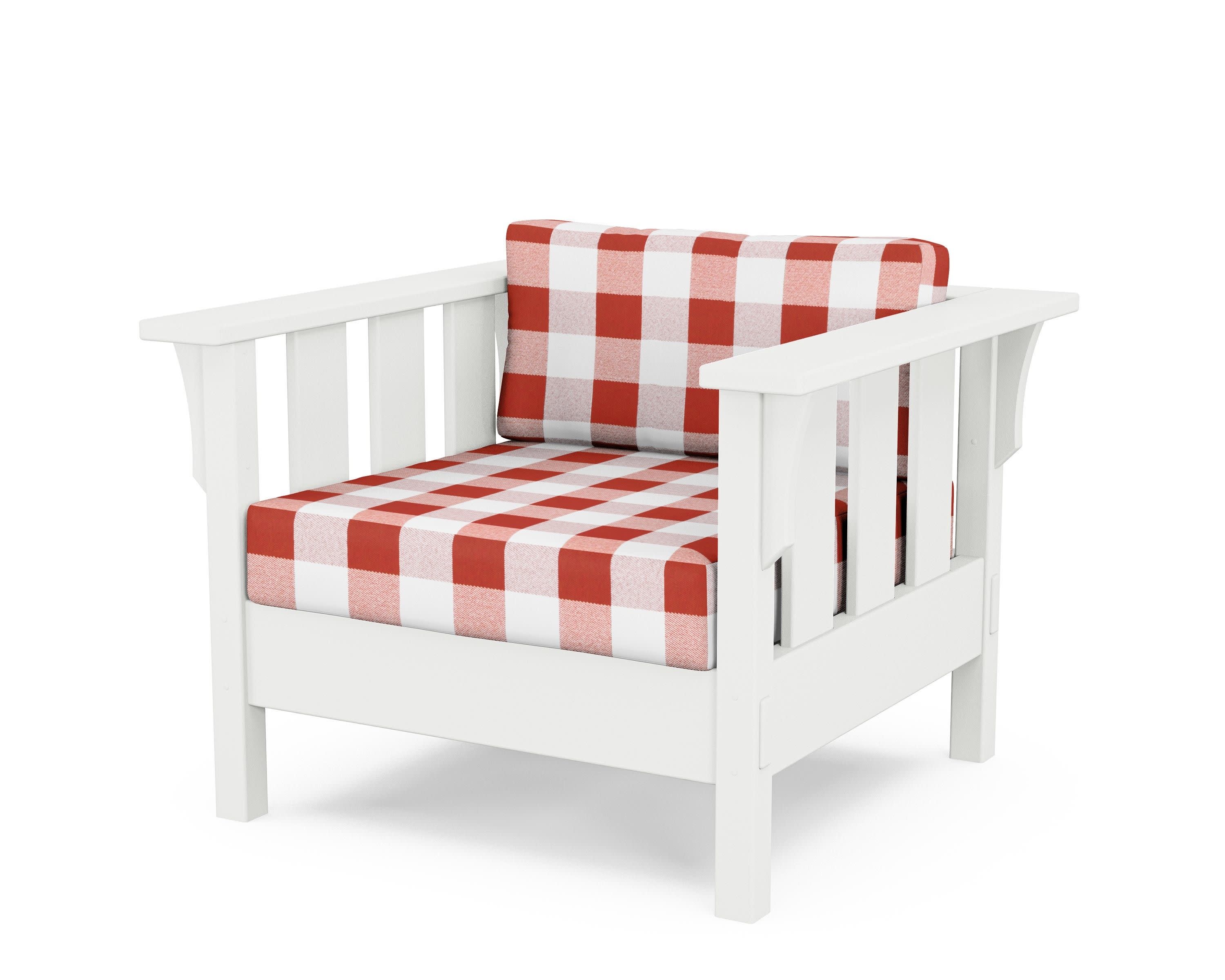 Acadia Deep Seating Chair in White / Buffalo Plaid Crimson