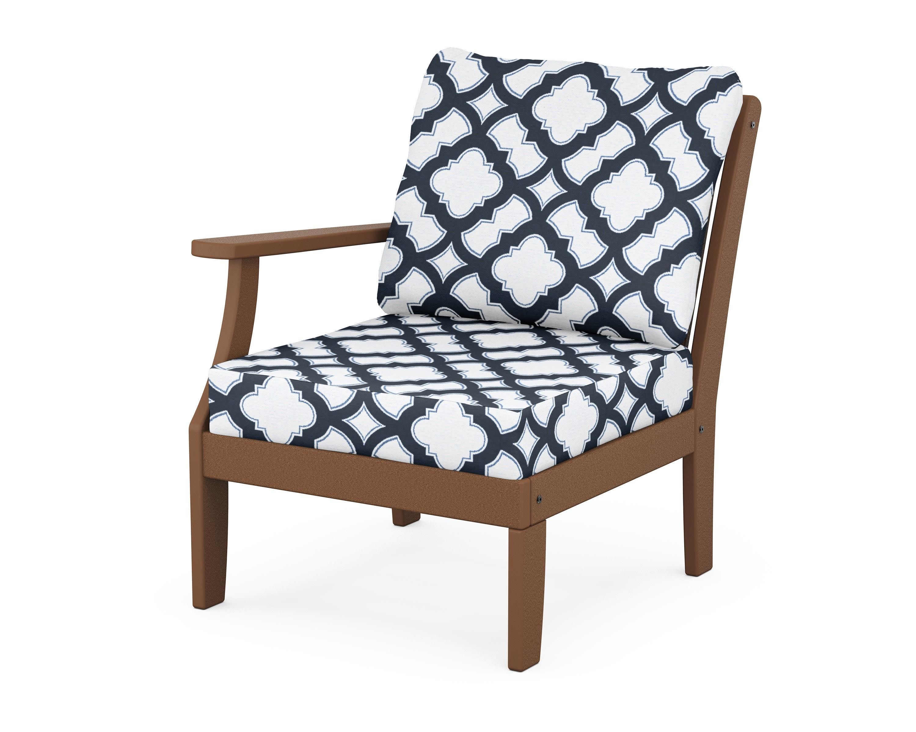 Braxton Modular Left Arm Chair in Teak / Trellis Marine Indigo