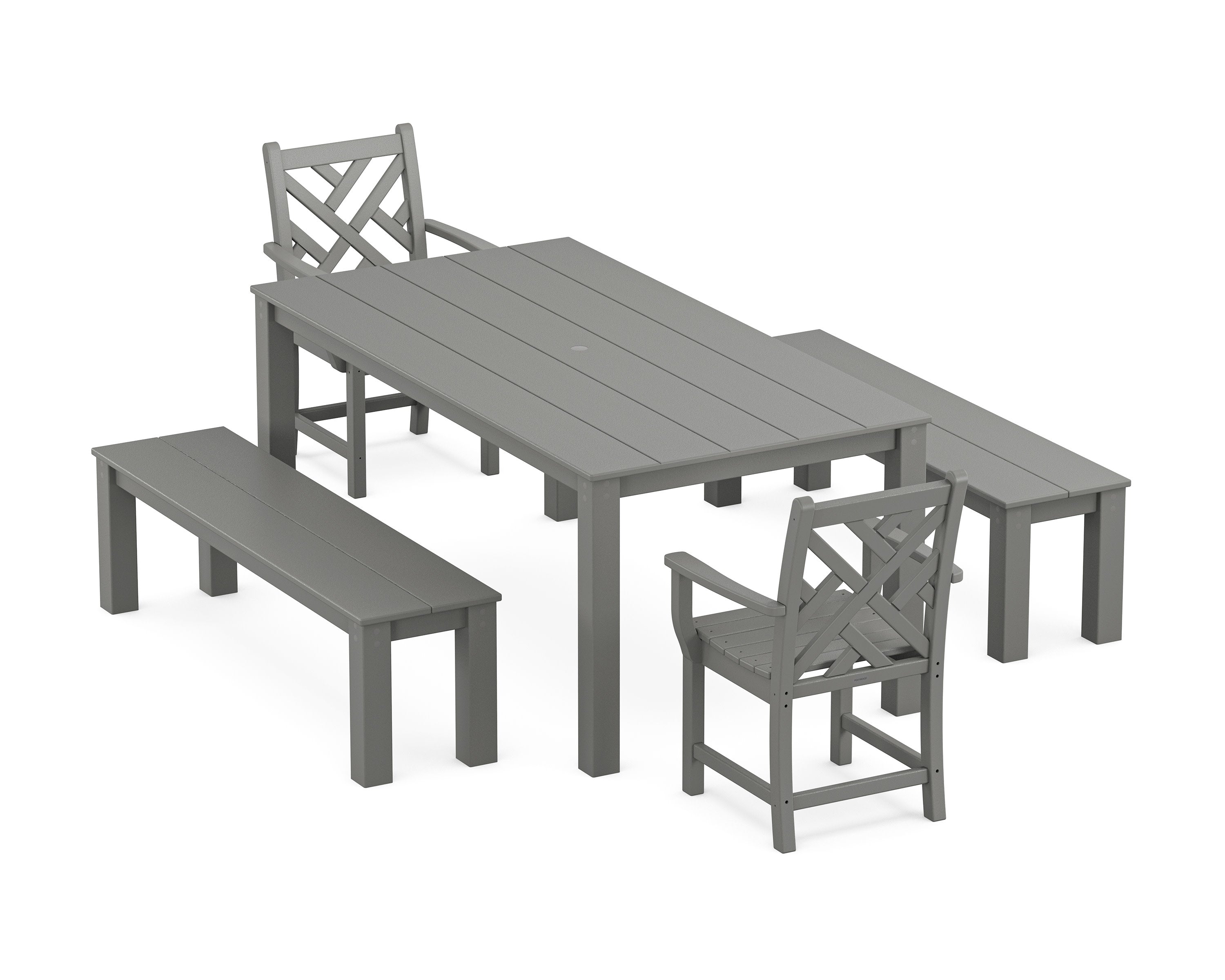 Chippendale 5-Piece Parsons Dining Set with Benches in Slate Grey
