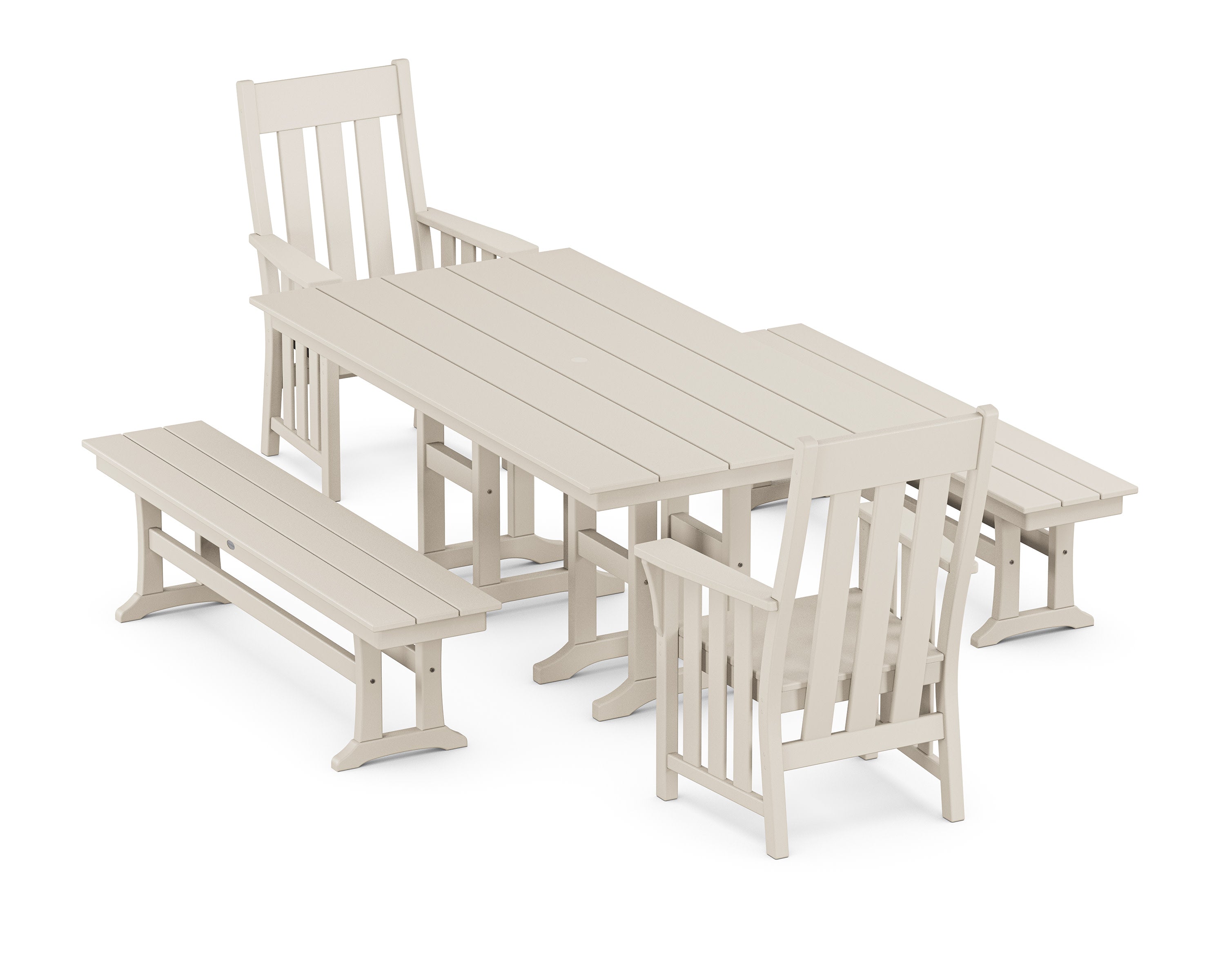 Acadia 5-Piece Farmhouse Dining Set with Benches in Sand