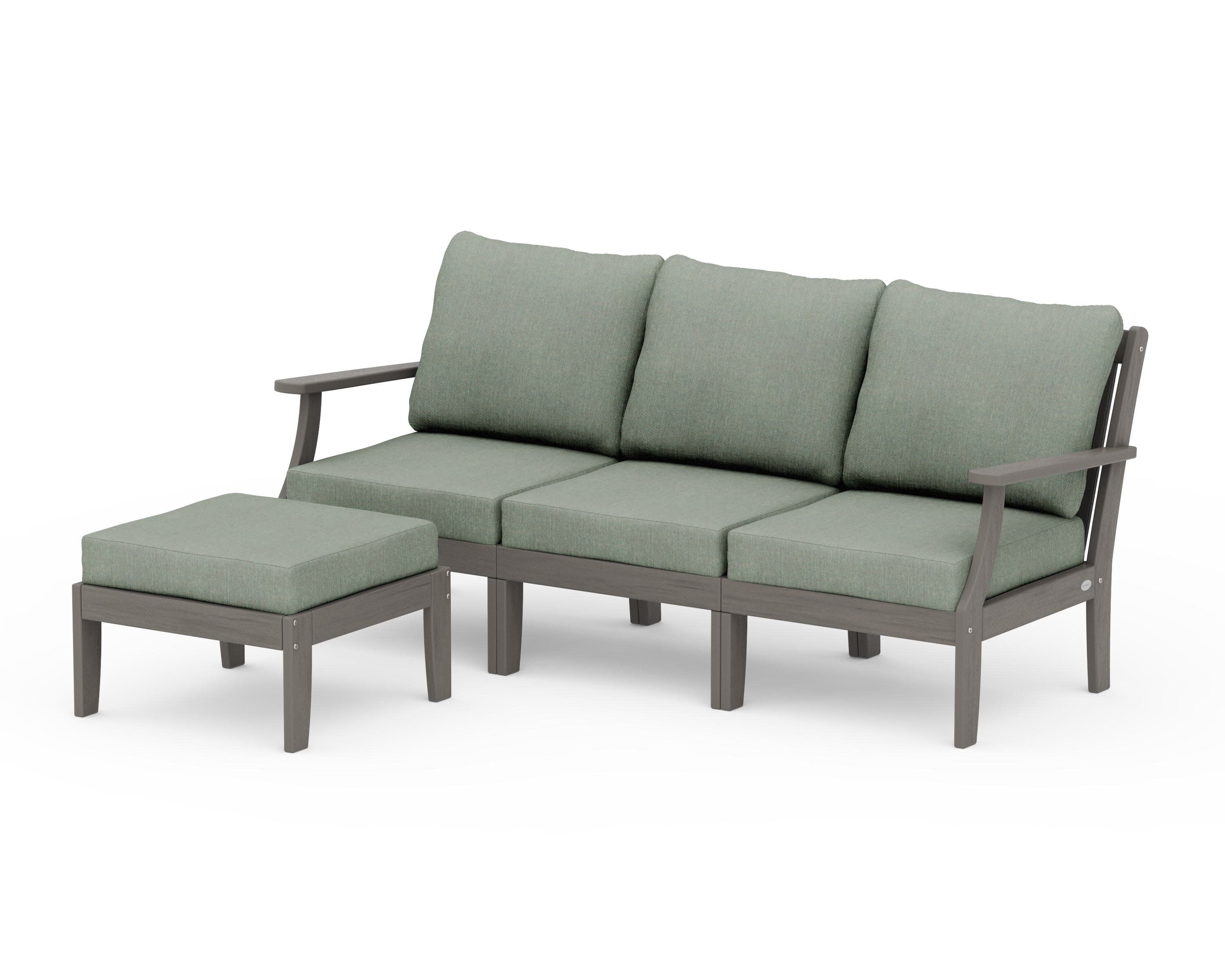 Braxton Modular 4-Piece Deep Seating Set with Ottoman in Driftwood / Cast Sage