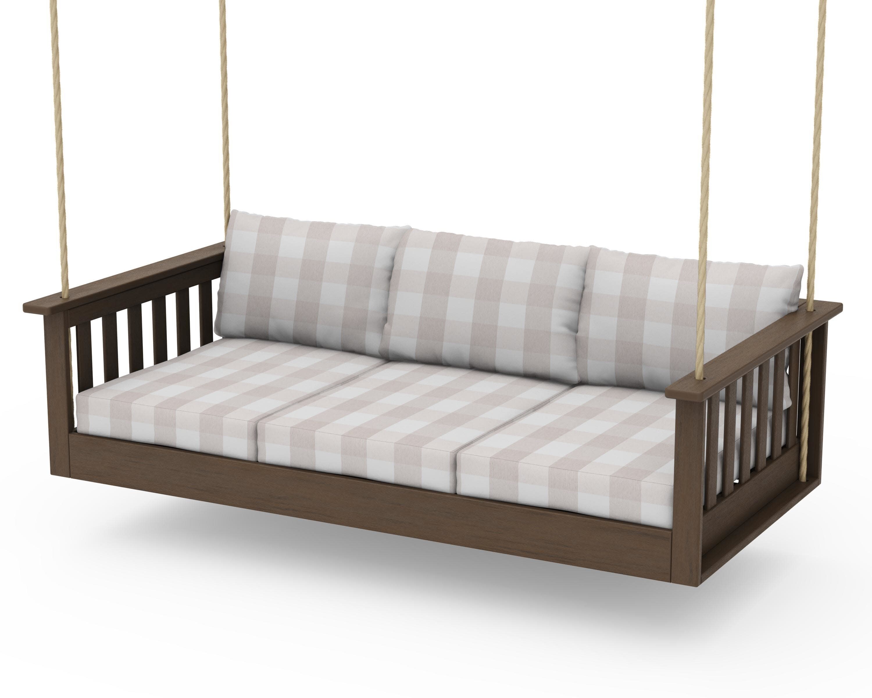 Vineyard Daybed Swing in Kona / Buffalo Plaid Dune Burlap