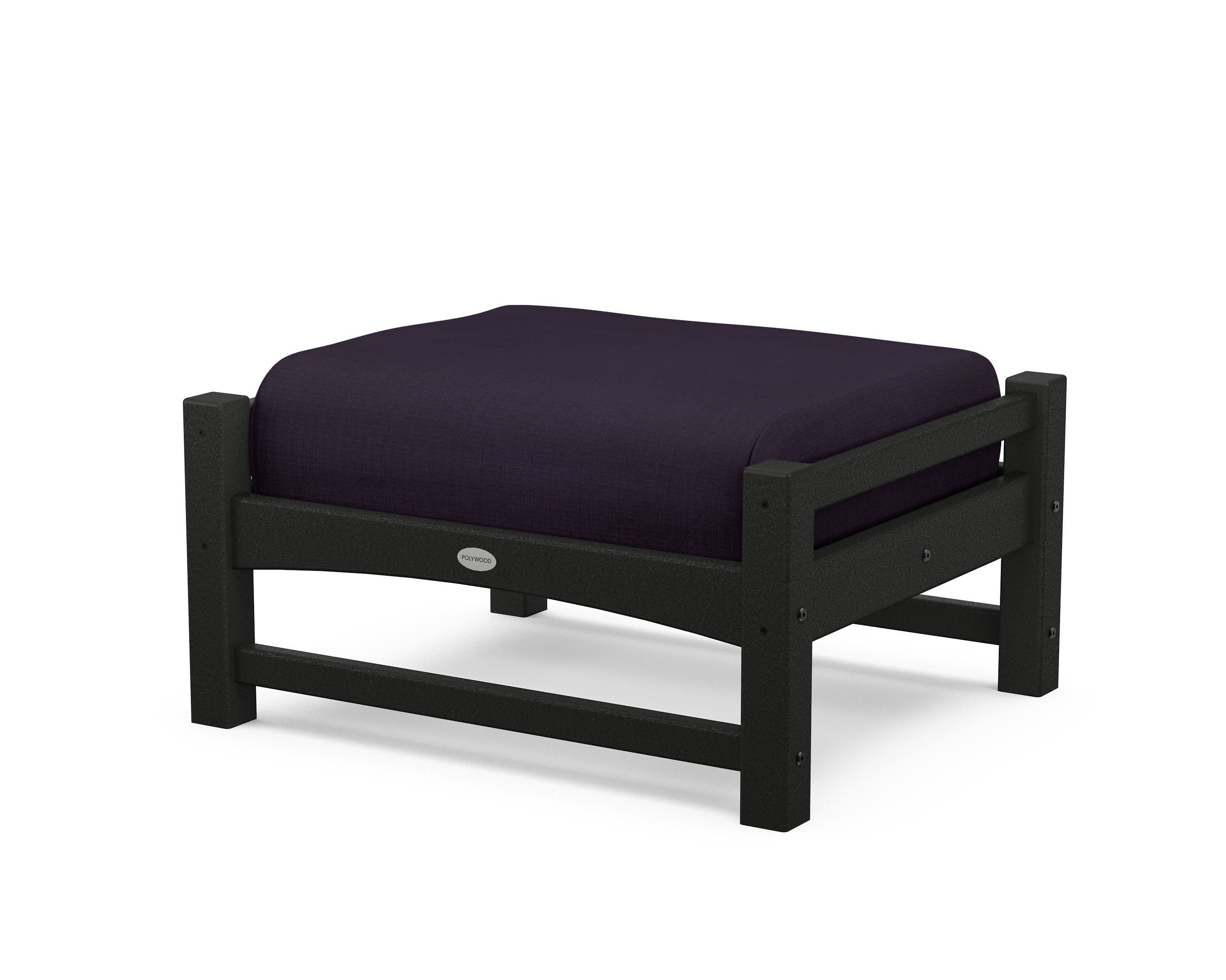 Club Ottoman in Black / Navy Linen