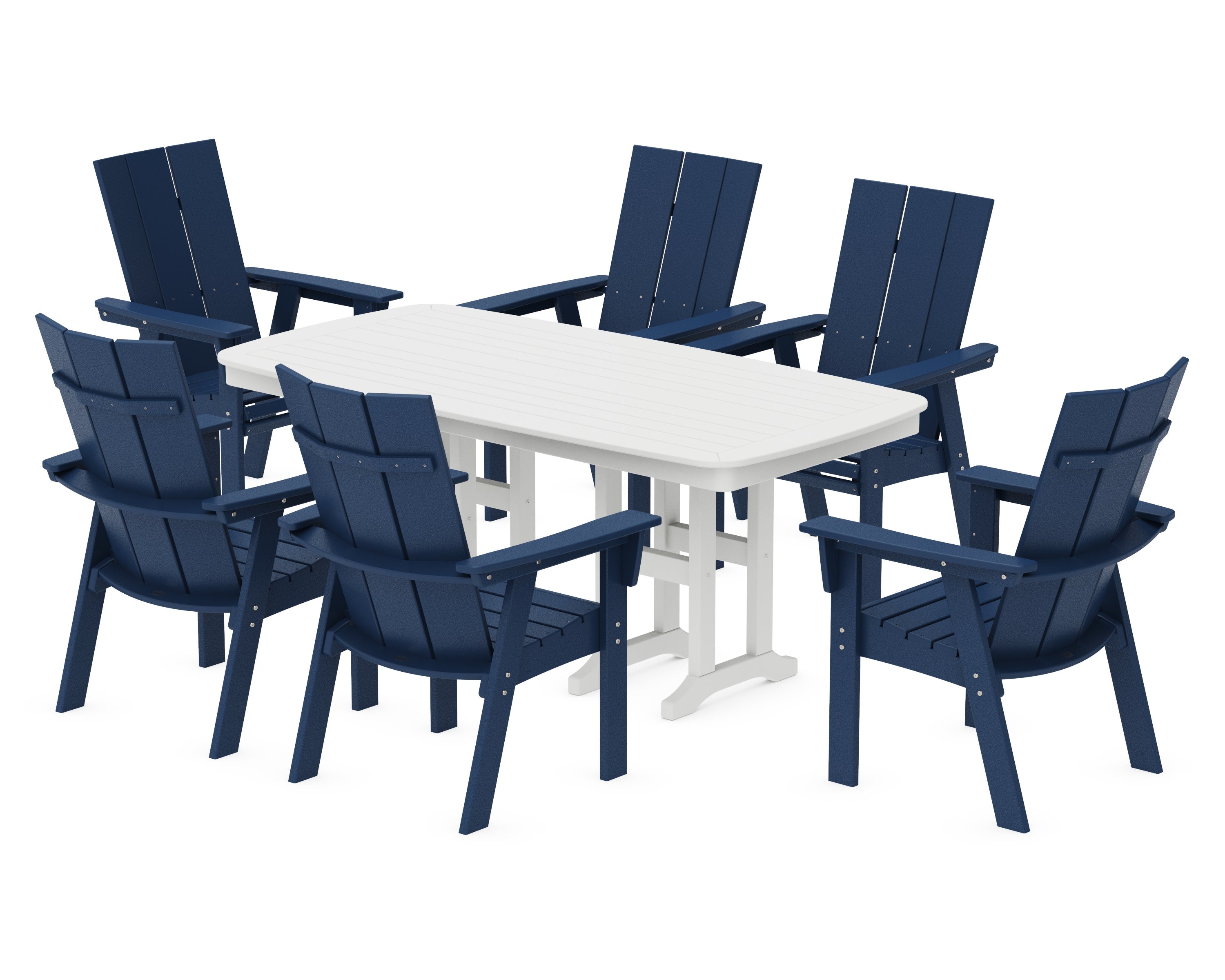 Modern Curveback Adirondack 7-Piece Dining Set in Navy / White