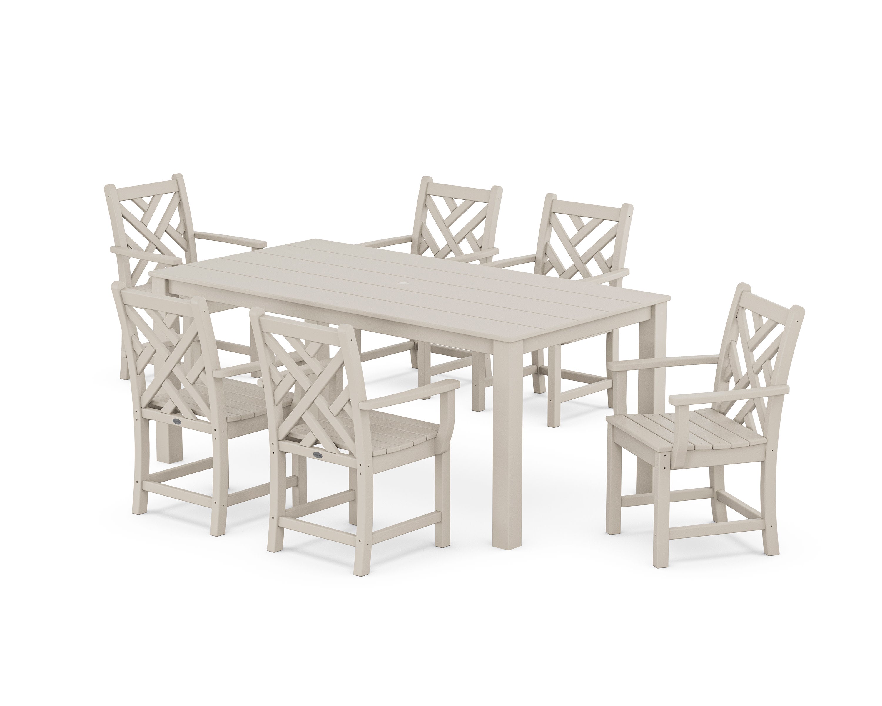 Chippendale Arm Chair 7-Piece Parsons Dining Set in Sand