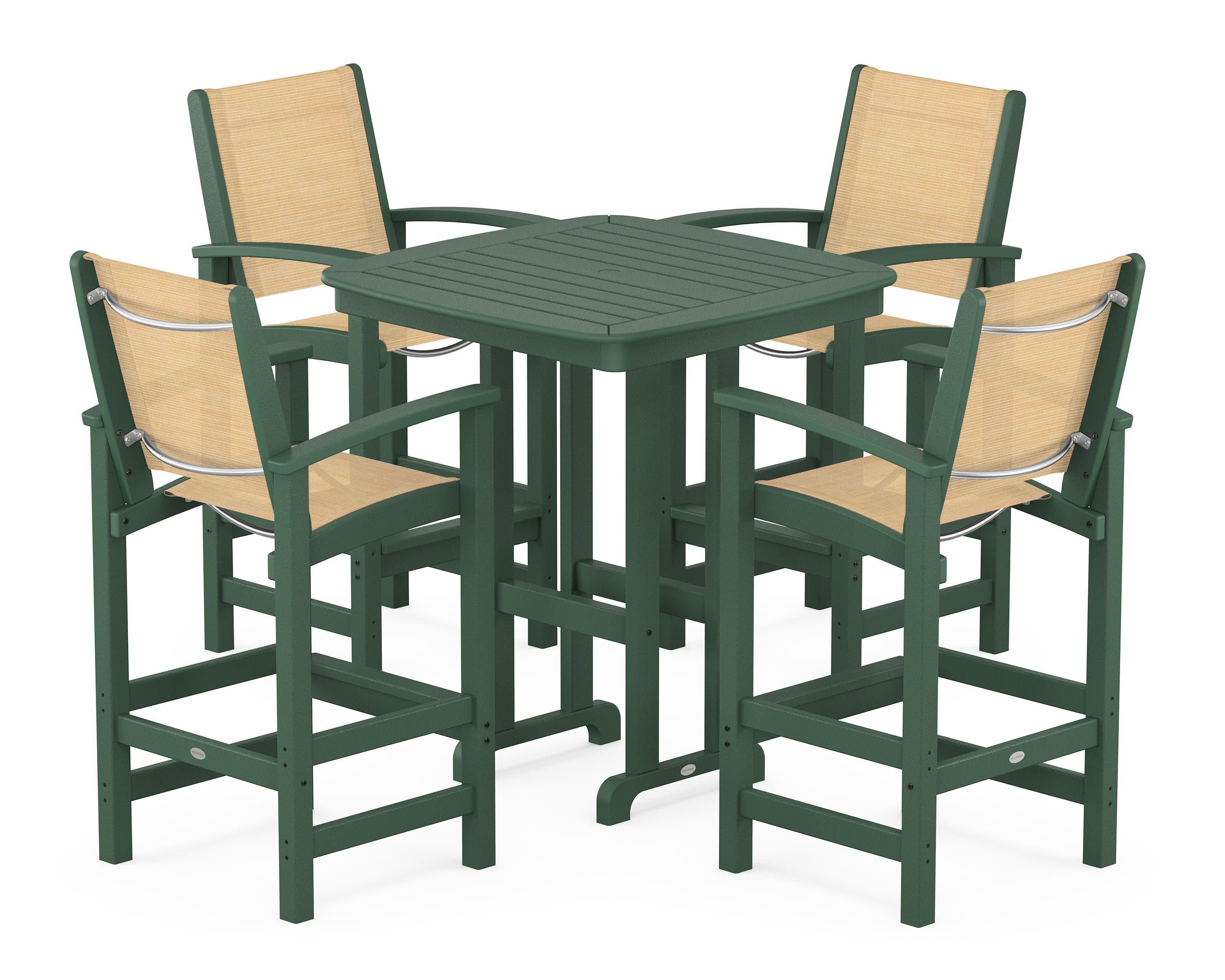 Coastal 5-Piece Bar Set in Green / Dupioni Apricot Sling