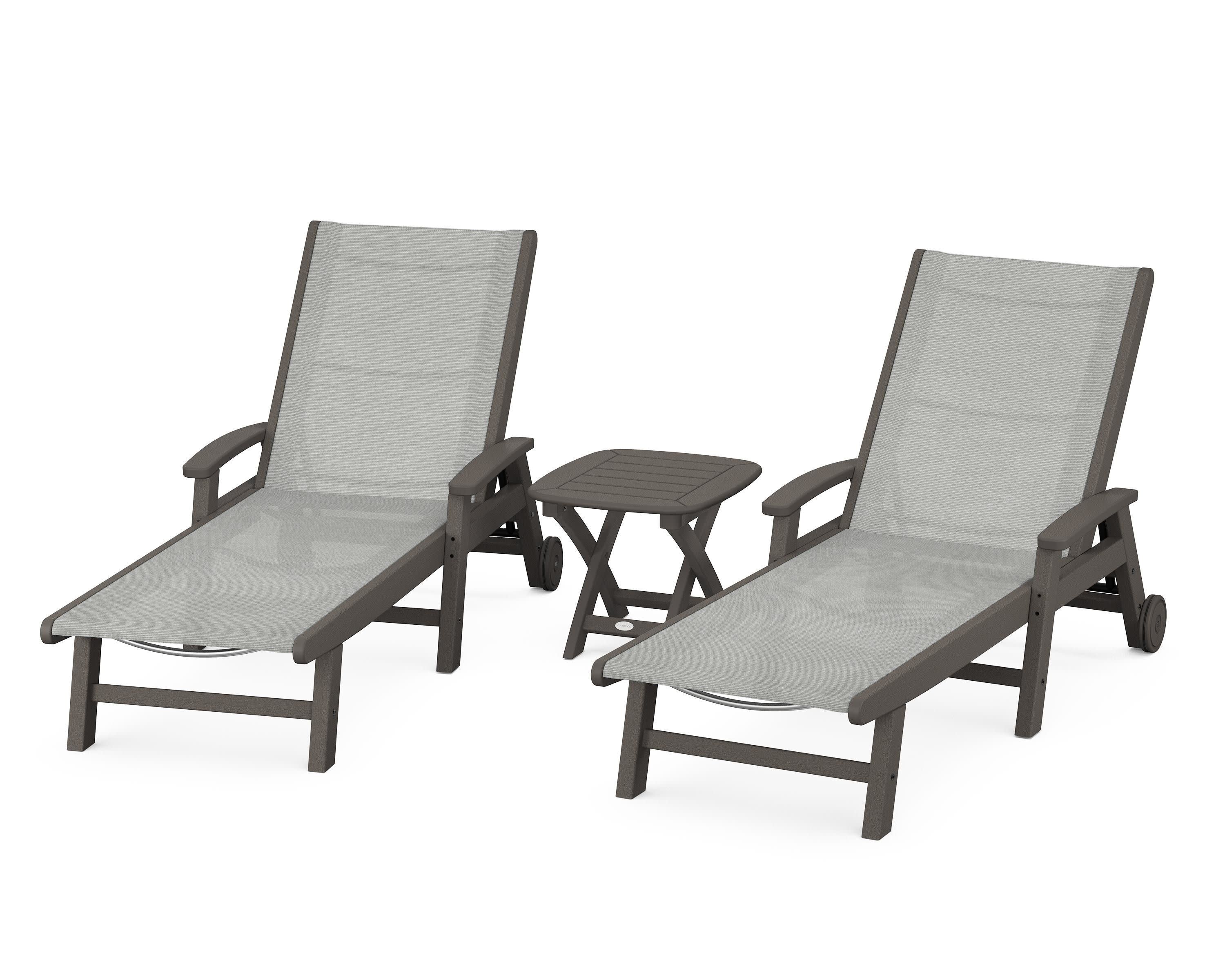 Coastal 3-Piece Wheeled Chaise Set in Vintage Coffee / Metallic Sling