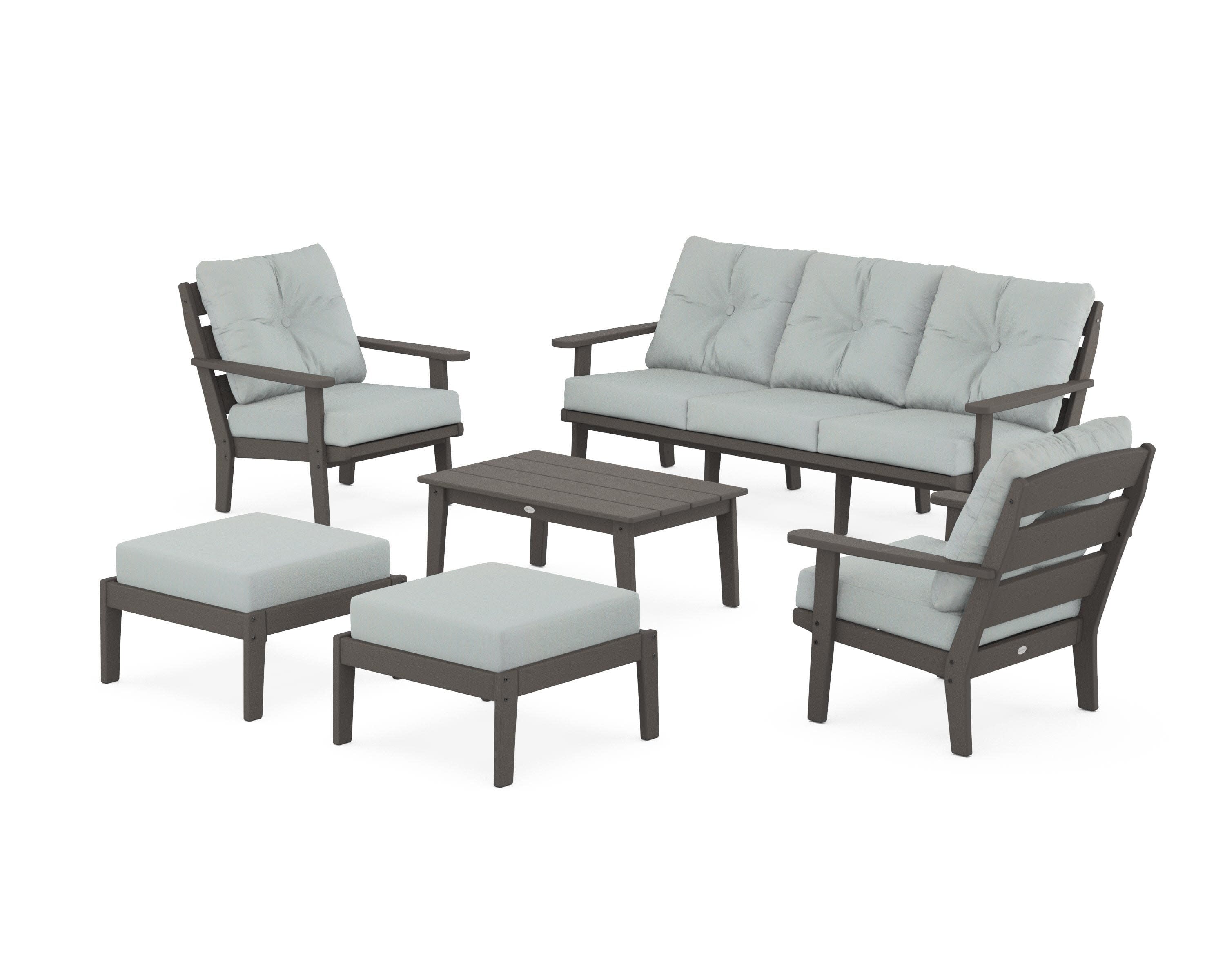 Lakeside 6-Piece Lounge Sofa Set in Vintage Coffee / Spa