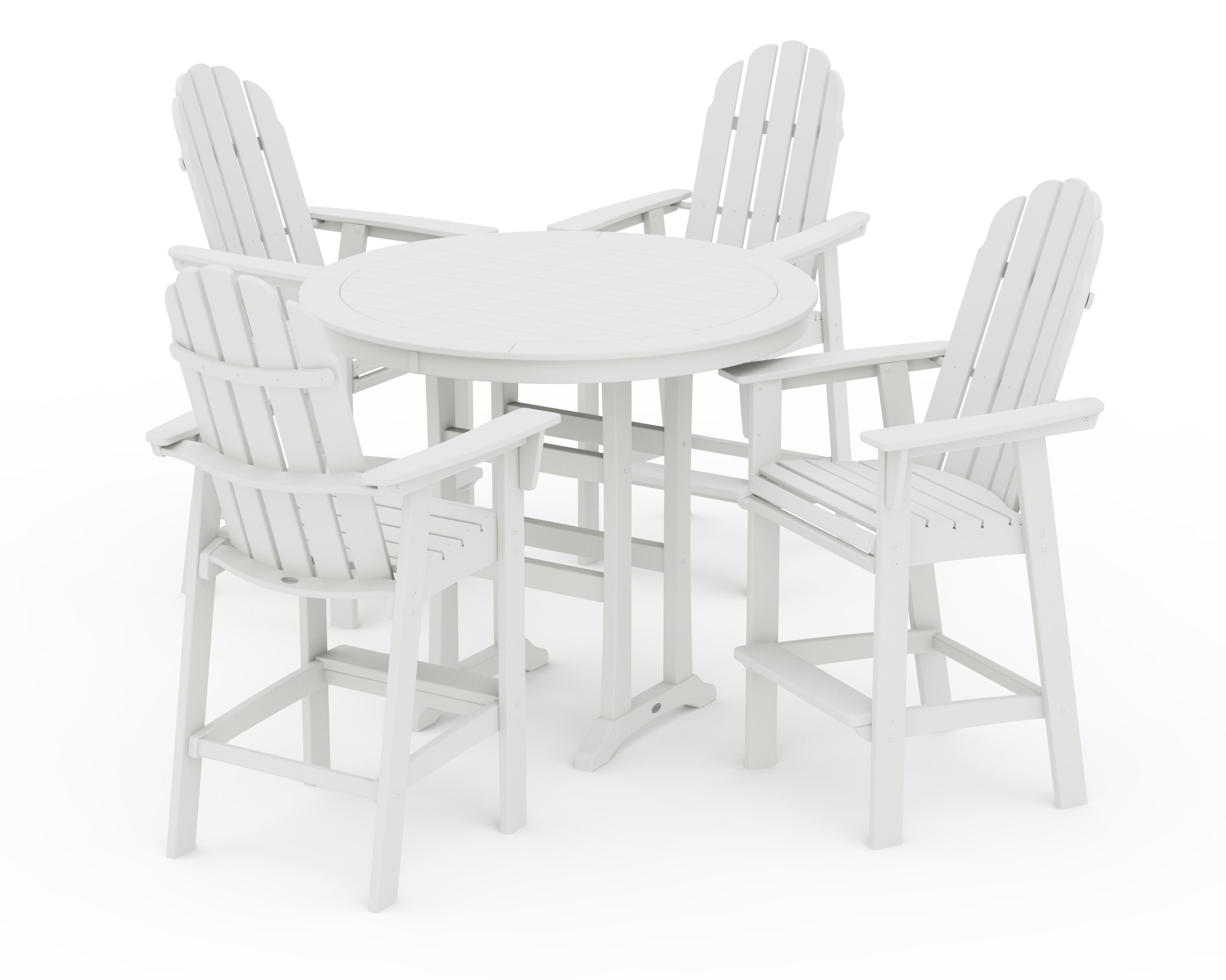 Vineyard Curveback Adirondack 5-Piece Nautical Trestle Bar Set in Vintage White