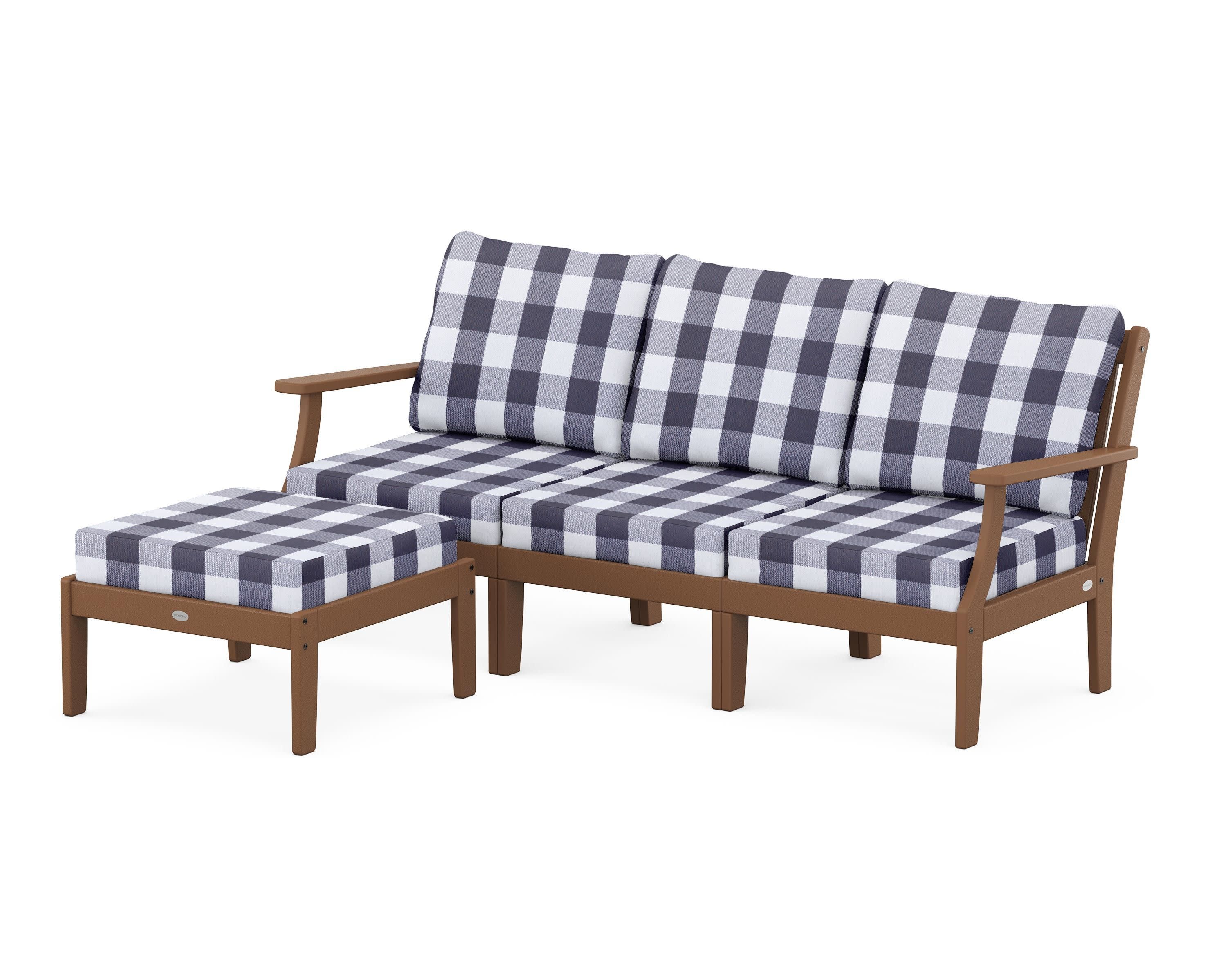 Braxton Modular 4-Piece Deep Seating Set with Ottoman in Teak / Buffalo Plaid Navy