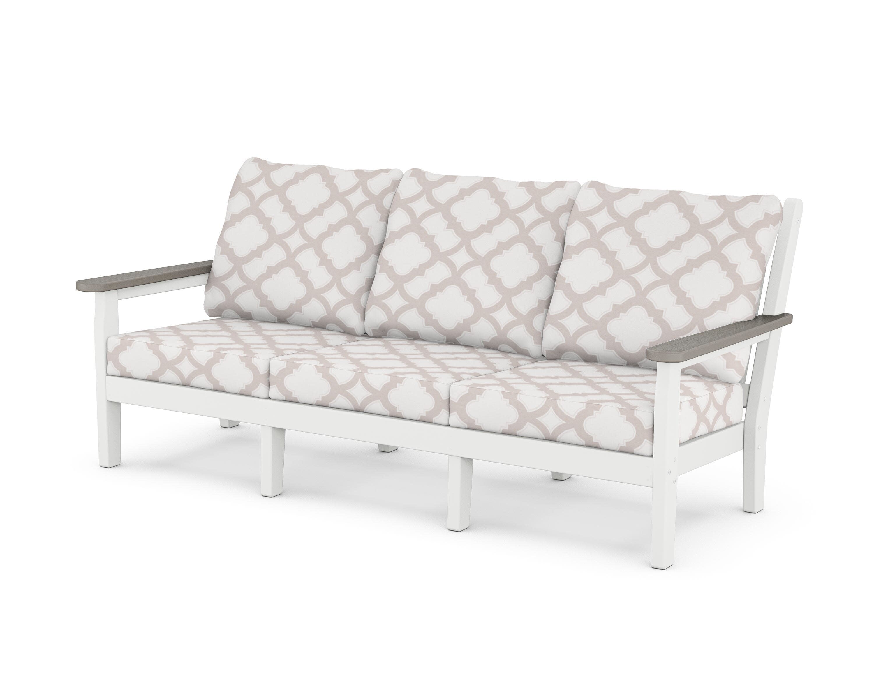 Chippendale Deep Seating Sofa in White / Driftwood / Trellis Dune Burlap