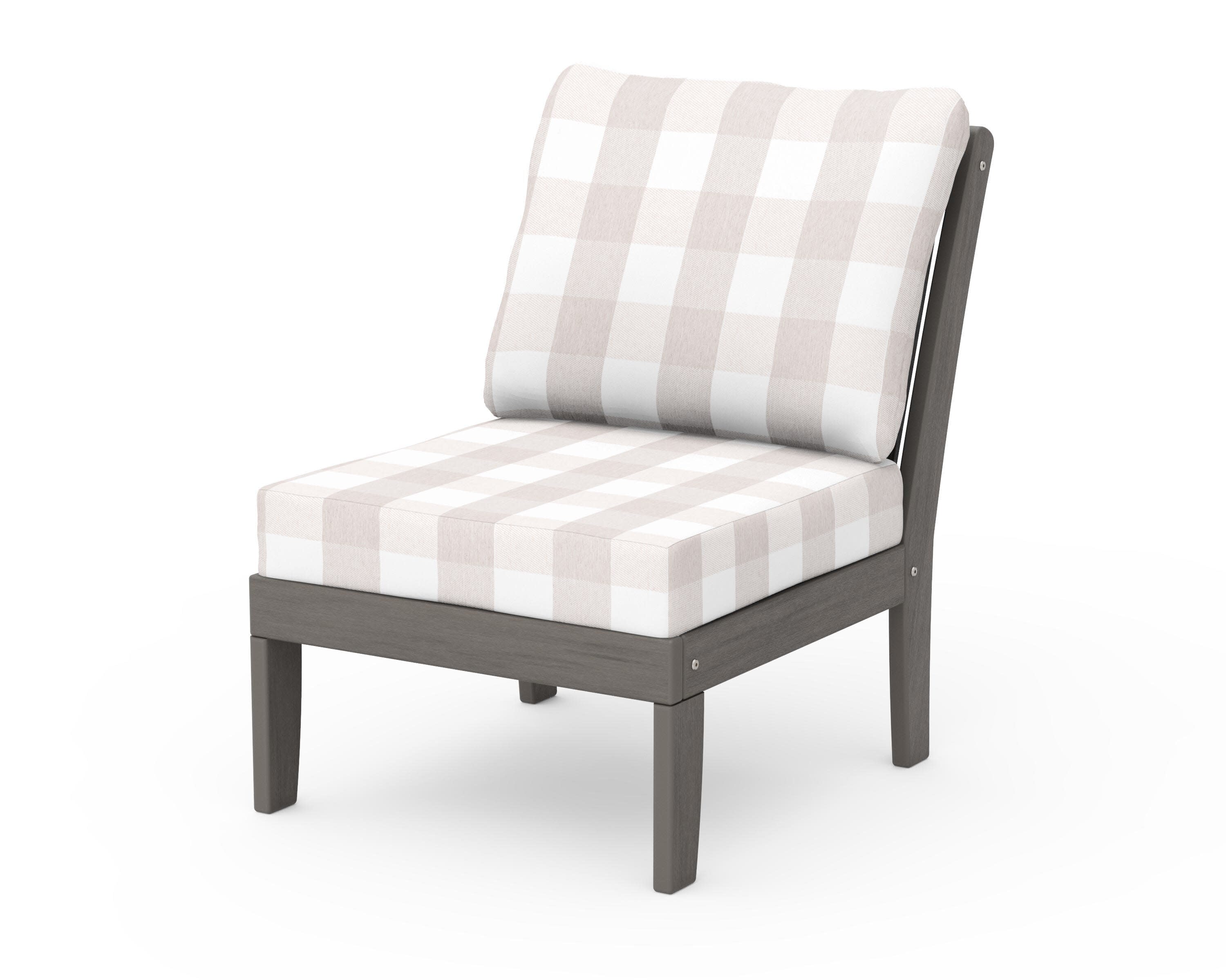 Braxton Modular Armless Chair in Driftwood / Buffalo Plaid Dune Burlap
