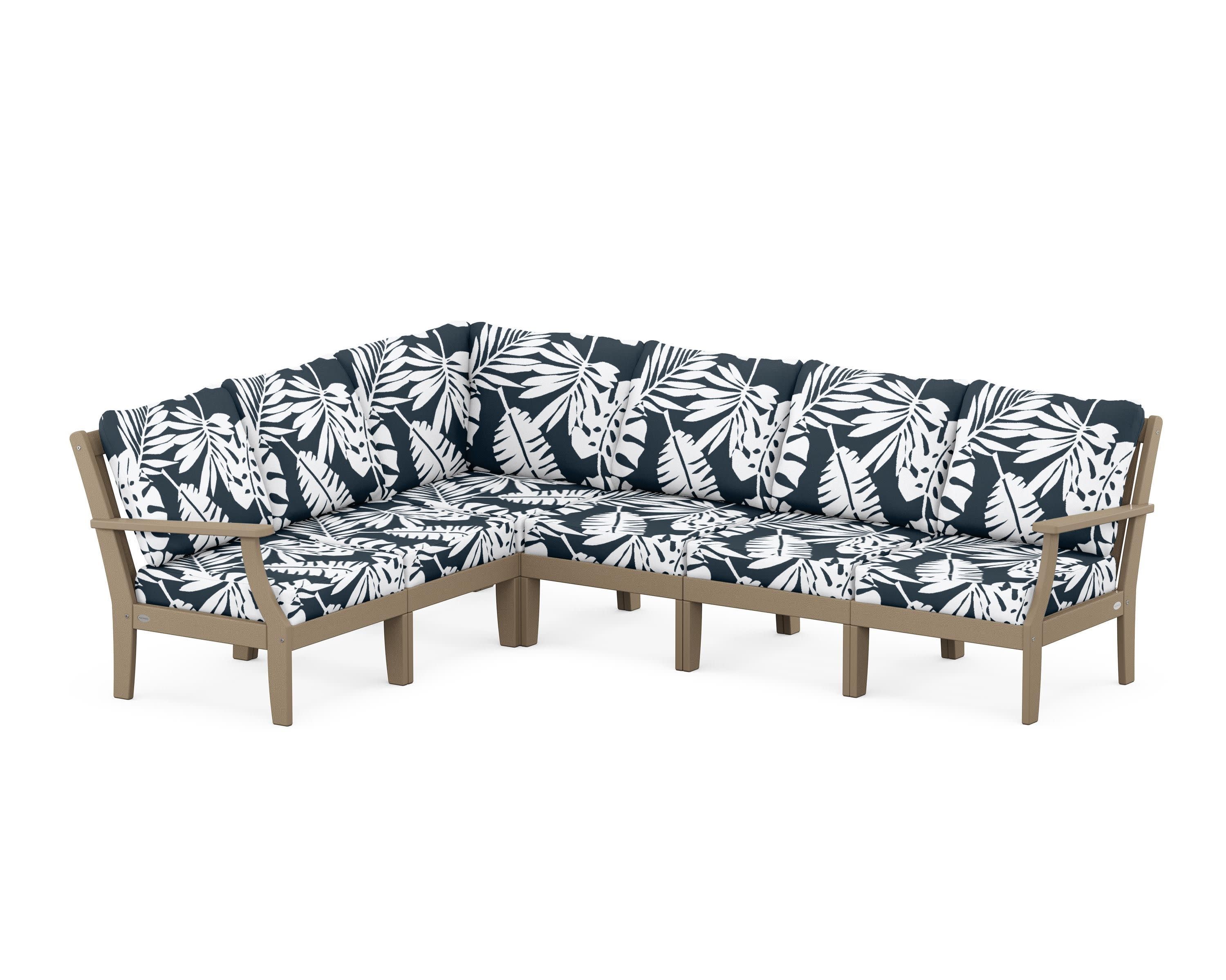 Braxton Modular 6-Piece Deep Seating Set in Vintage Sahara / Leaf Marine Indigo